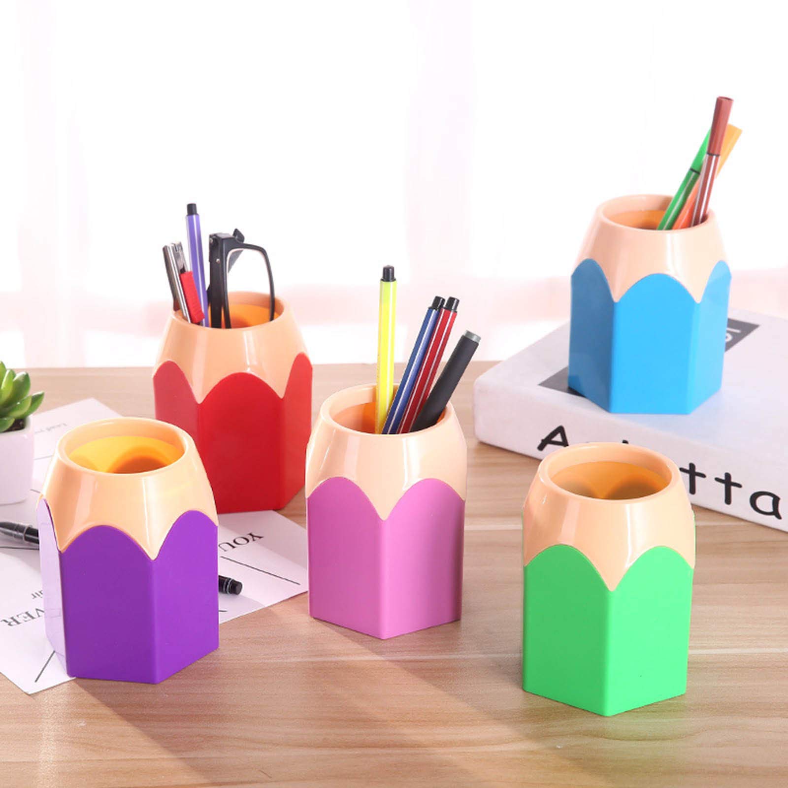 YUYVIO 5-Piece Multicolor Desktop Pen Holder Set - Pencil Organizer, Stationery Storage for Office & School - Perfect for Desk Organization, Study & Workspace Accessories (Multicolor)