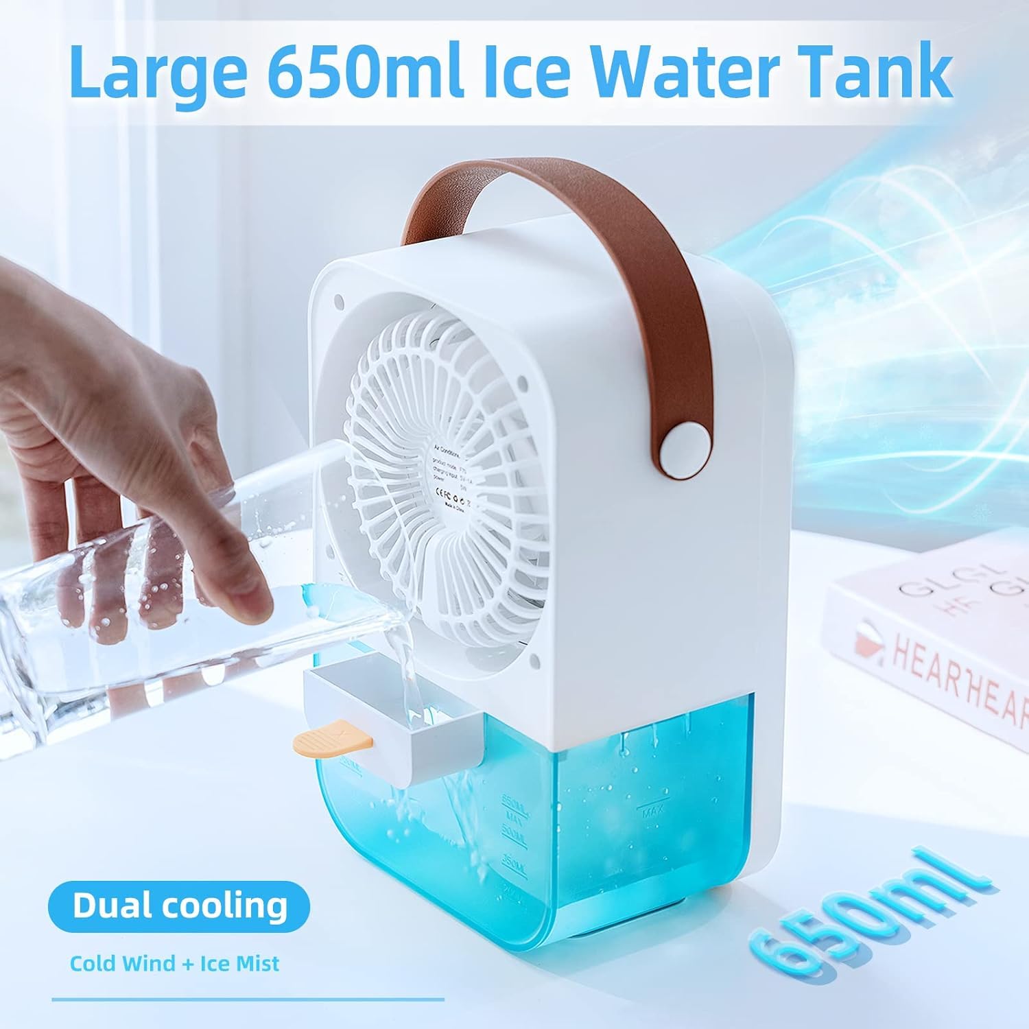 FADACHY Portable Air Conditioner Fan with Voice Control - 4000mAh Rechargeable Battery Mini AC - 4-Speed Desktop Humidifier for Room, Office & Camping | Perfect for Home Cooling, Office Workspace & Outdoor Adventures