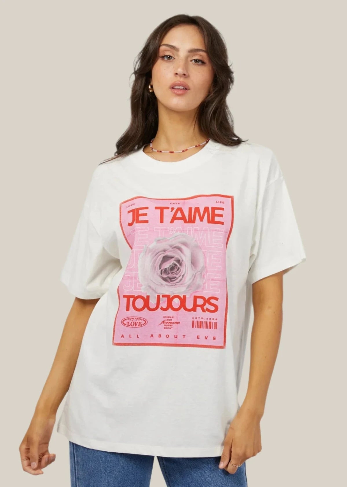 JE T'AIME Oversized T-Shirt for Women - Soft Cotton Loose Fit Graphic Tee - Perfect for Casual Wear, Street Style & Everyday Outfits