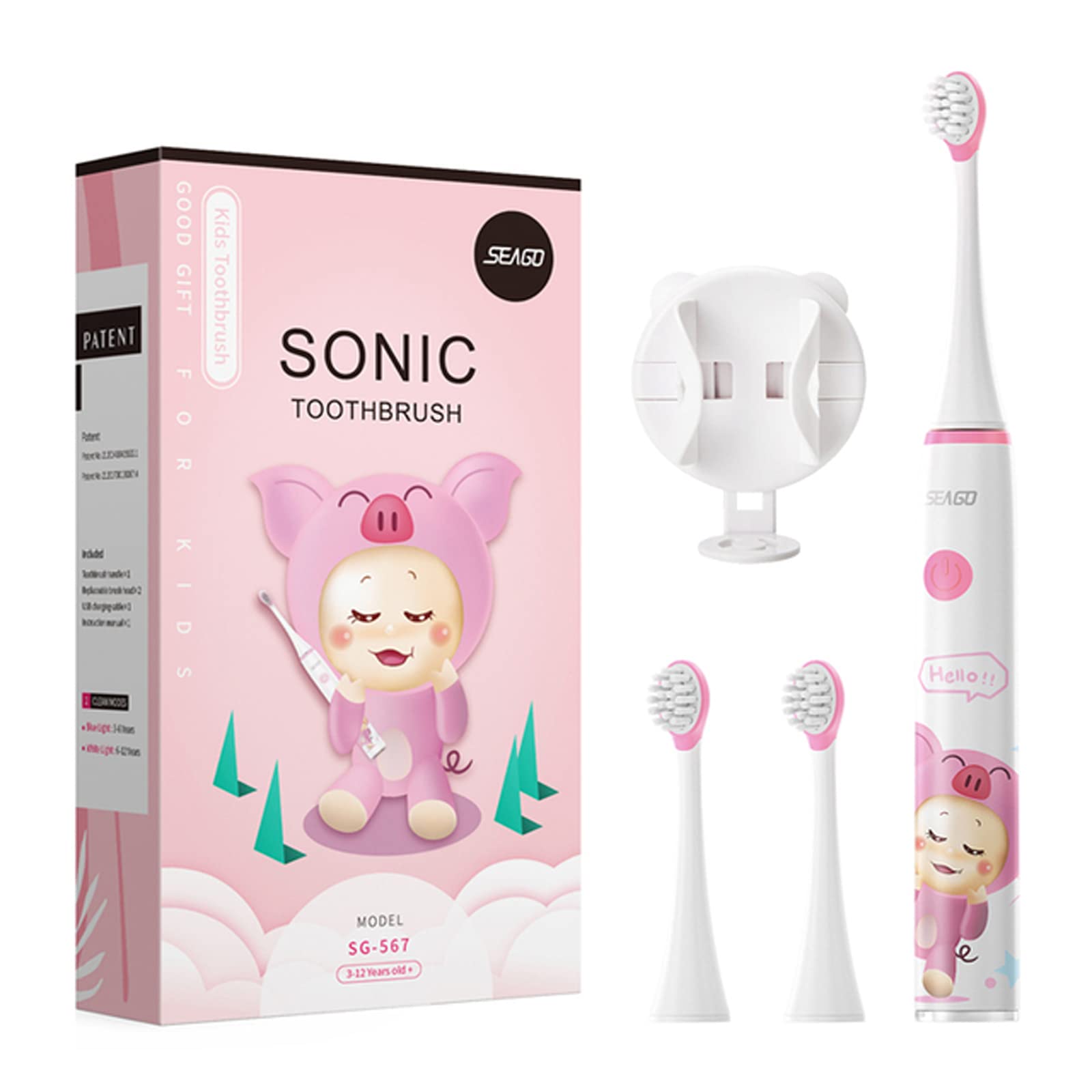 **Hongyan Kids Electric Toothbrush - Sonic USB Rechargeable Toothbrush with Smart Timer, Soft Bristles, Waterproof & Safe for Children (Pink) - Perfect for Daily Oral Care & Teeth Whitening at Home**