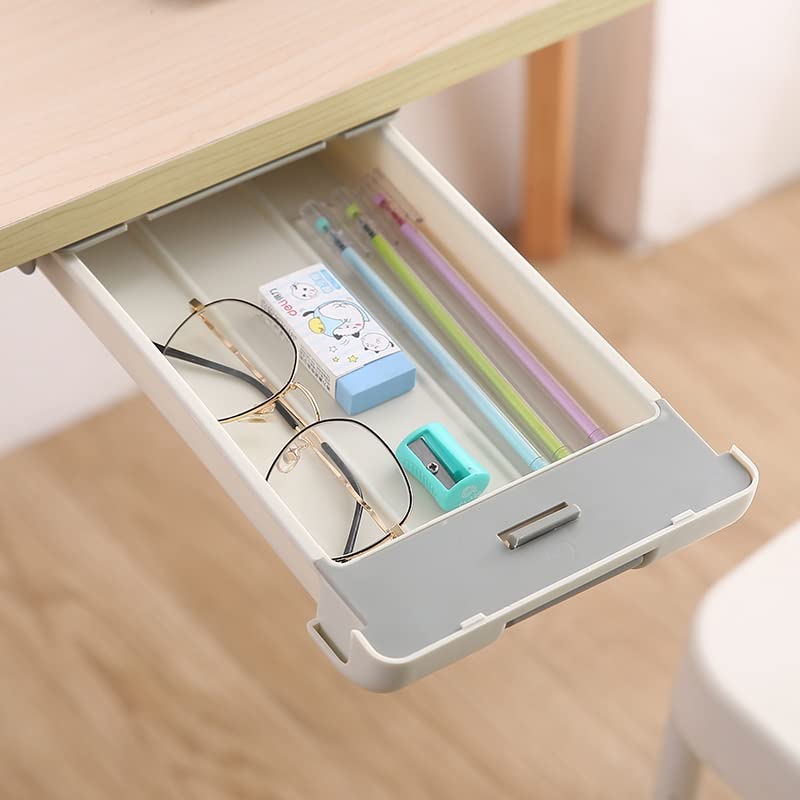 Self-Adhesive Under Desk Pencil Tray - Hidden Drawer Organizer for Pens, Markers & Office Supplies - Space Saving Stationery Storage for Home & Office (Color B) - Perfect for Small Spaces & Clutter-Free Workspaces