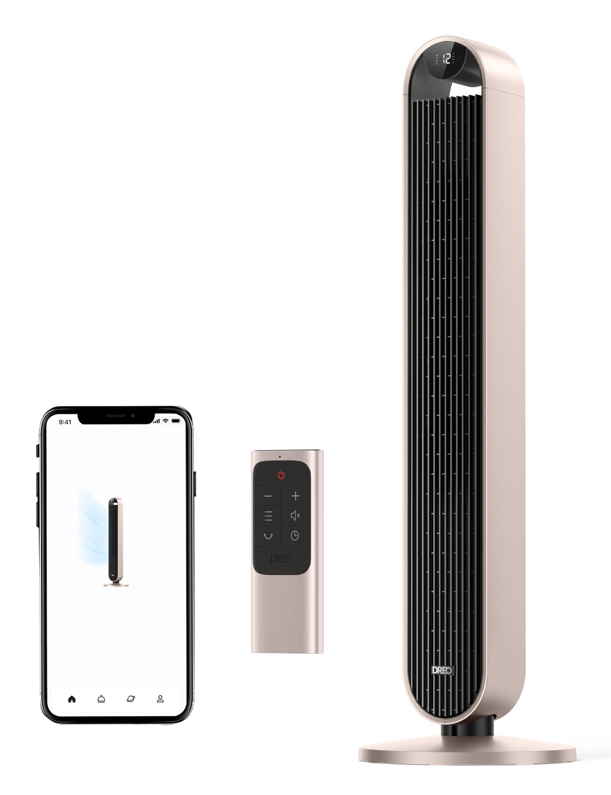 Dreo Smart Tower Fan 42 Inch with Voice Control, 120° Oscillation - Works with Alexa & Google Assistant, 25dB Ultra Quiet DC Bladeless Fan for Bedroom, Office & Home - 12 Speed Settings, Remote & App Control - Perfect for Cooling, Air Circulation & White Noise Sleep Aid