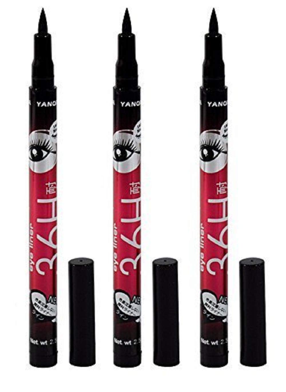 Angelie Yanqina Precision Liquid Waterproof Eyeliner Pencil - Long Lasting Smudge Proof Black Eyeliner (3 Pack) - Perfect for Everyday Makeup, Parties & Special Occasions