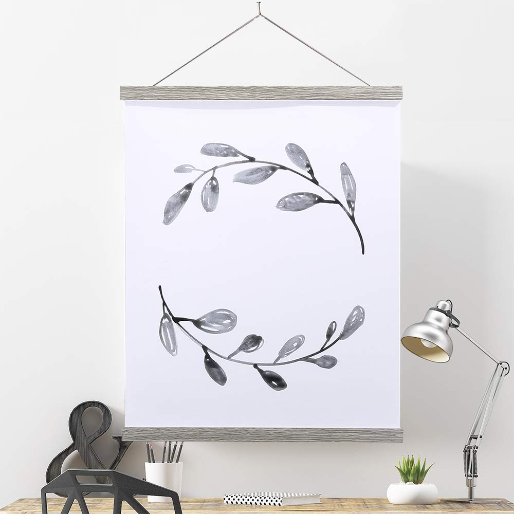 Ywlake Magnetic Poster Hanger Kit - 24x36 24x18 24x32 Wooden Frame with Dowel Scroll for Wall Art, Maps, Canvas & Prints (Grey, 24 Inch) - Perfect for Home Decor, Office Display & Classroom Posters