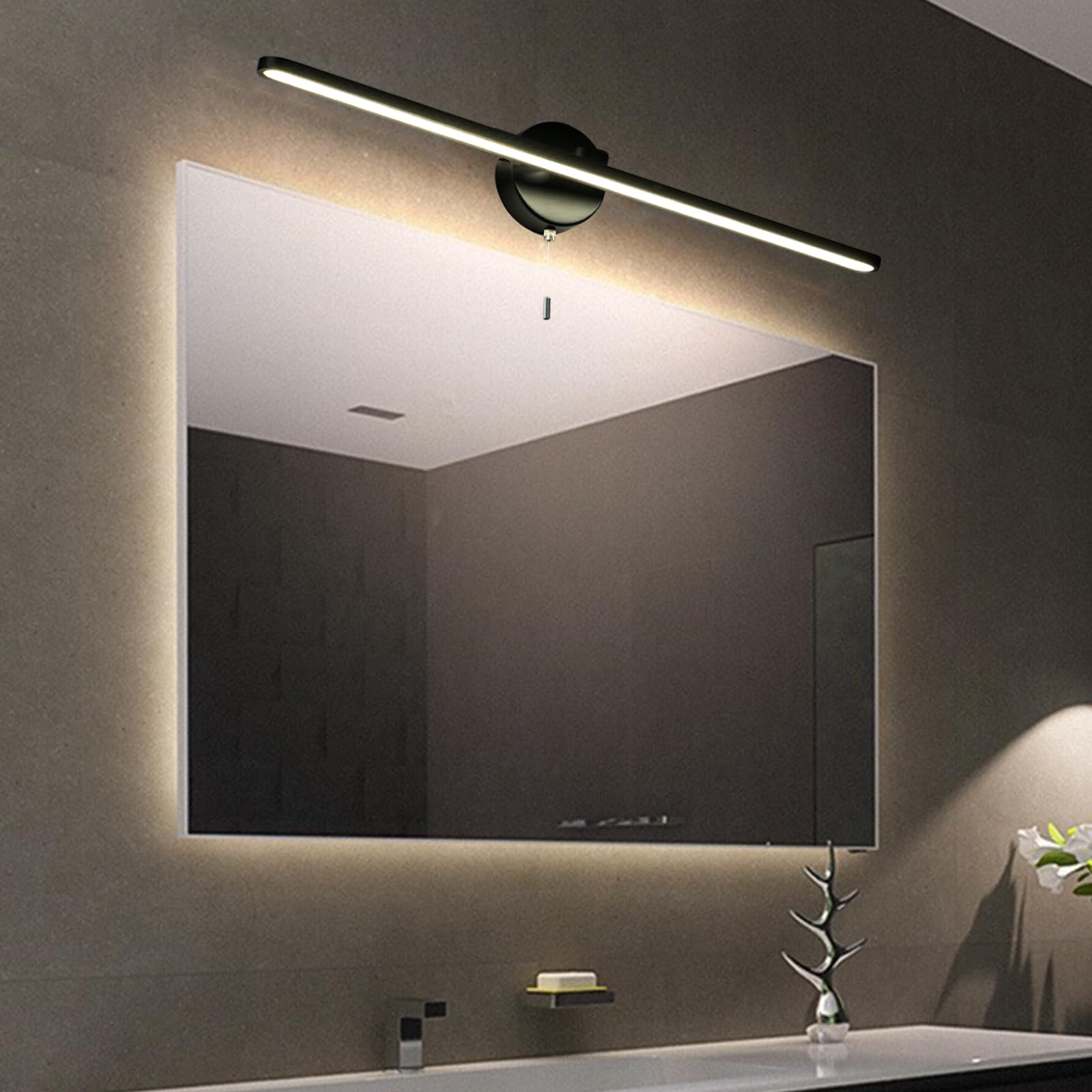 Modern Black 24 Inch LED Vanity Light Bar - Bathroom Mirror Lighting Fixture with 5000K Daylight & Pull Chain Switch - Perfect for Bathroom Vanity, Dressing Room & Makeup Area Wall Sconces