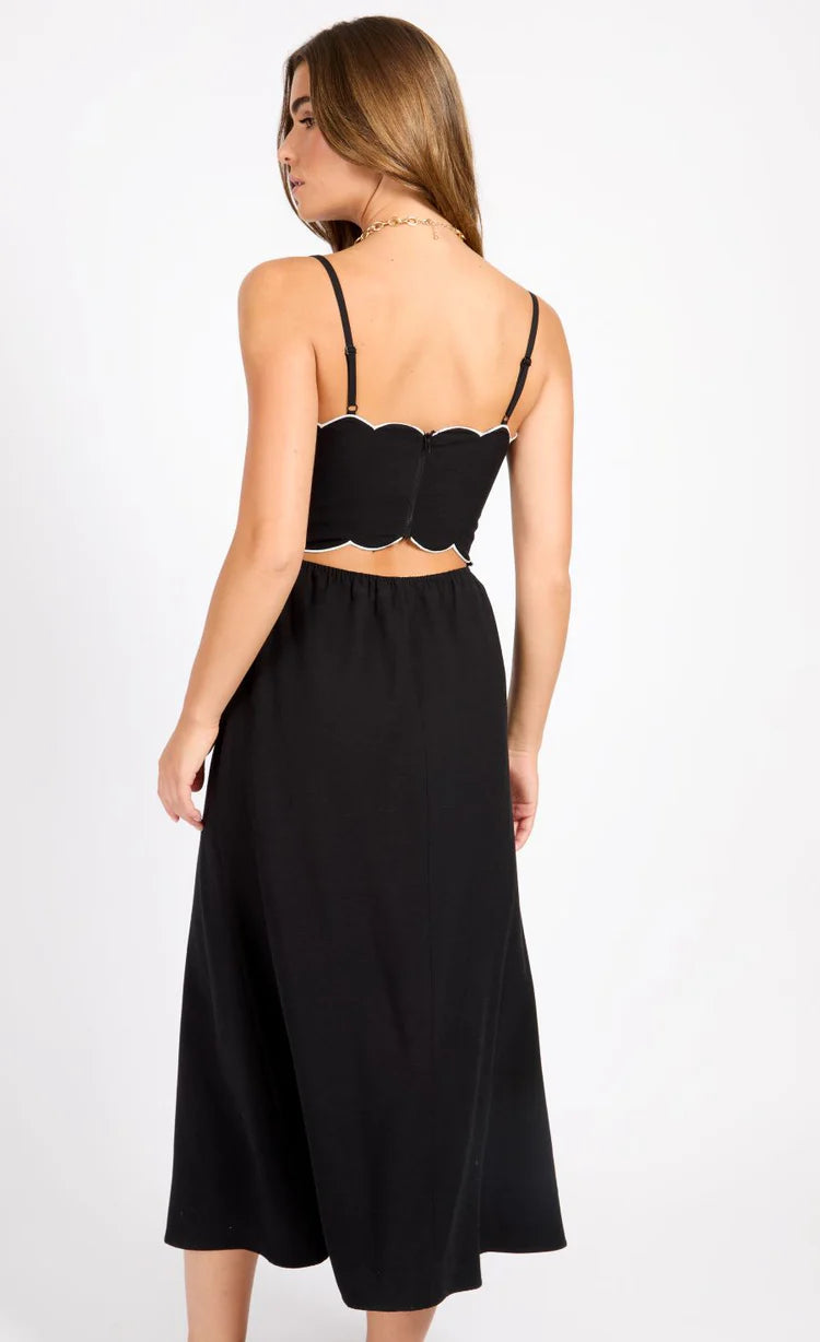 Brooke Cut Out Midi Dress - Black & White Floral Summer Dress for Women | Perfect for Beach Vacations, Date Nights & Cocktail Parties