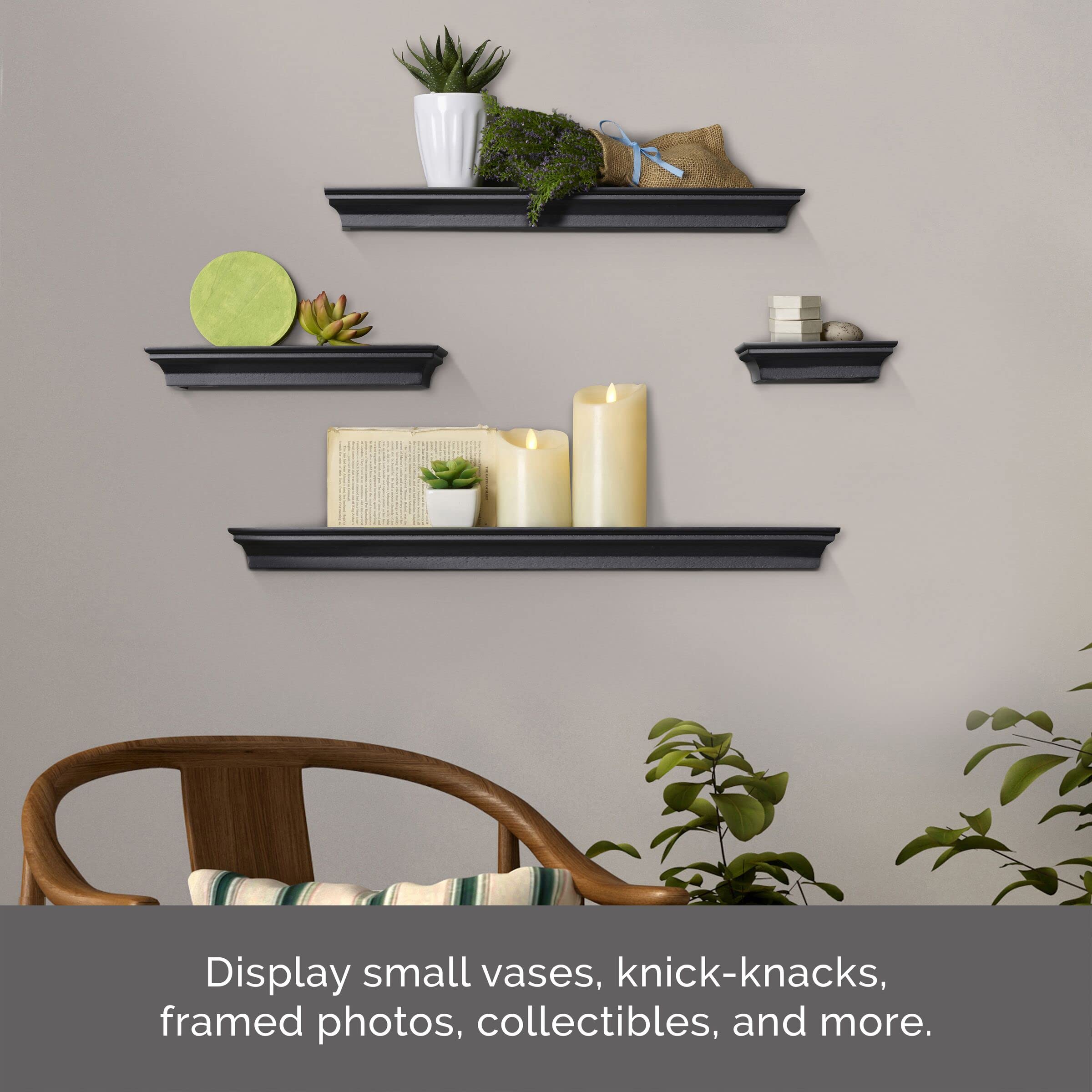 Melannco Floating Wall Shelves Set of 4 - Modern Black Wall Shelves for Bedroom, Living Room, Bathroom, Kitchen & Nursery - Space Saving Storage Solution for Home Decor, Books & Display Items
