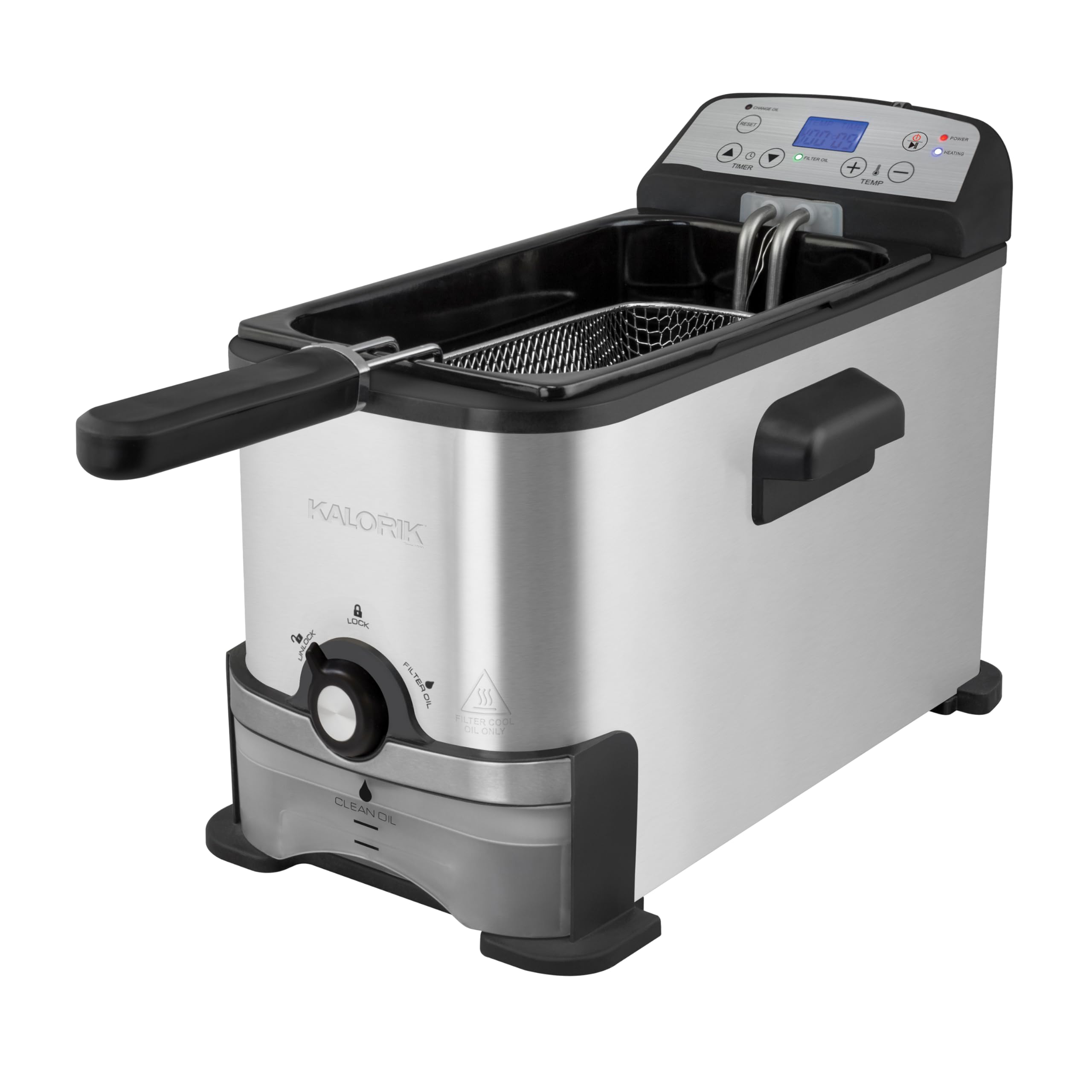 Kalorik 3.2 Quart Stainless Steel Digital Deep Fryer with Oil Filtration System - Perfect for Home Kitchen, Restaurants & Fast Food (Model FT 44247 BK)