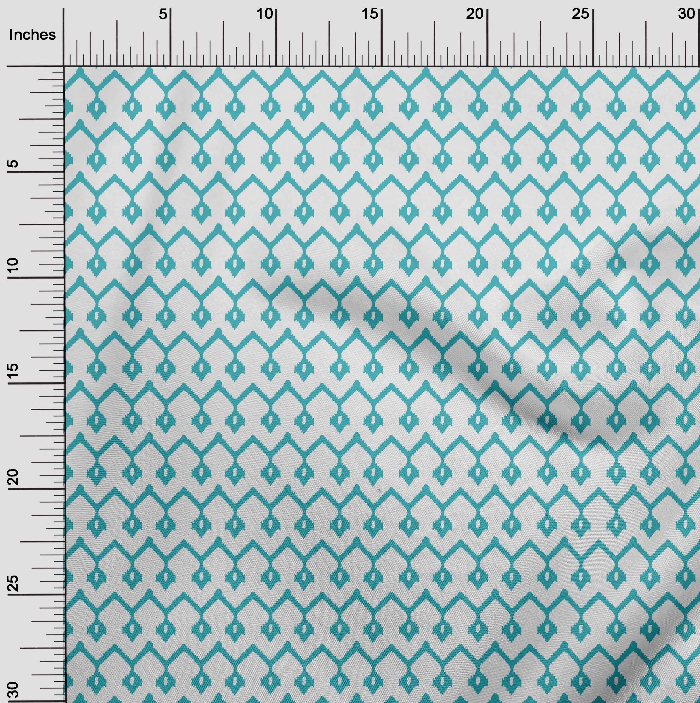 oneOone Cotton Poplin Turquoise Blue Ikat Print Fabric by The Yard - 56 Inch Wide for DIY Clothing, Quilting & Home Decor Projects | Premium Sewing Material for Dresses, Curtains & Crafts