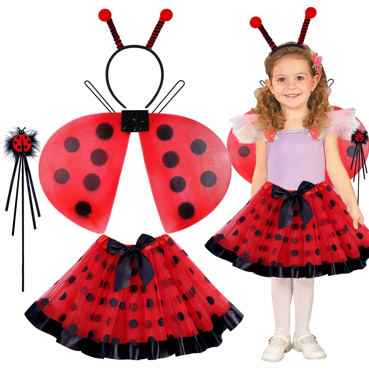 WILDPARTY Fairy Costume Set for Girls Age 3-8 - Butterfly Wings, Tutu Skirt, Hair Clips, Magic Wand, Headband & Veil | Perfect for Halloween, Dress-Up Parties & Fairy Themed Events