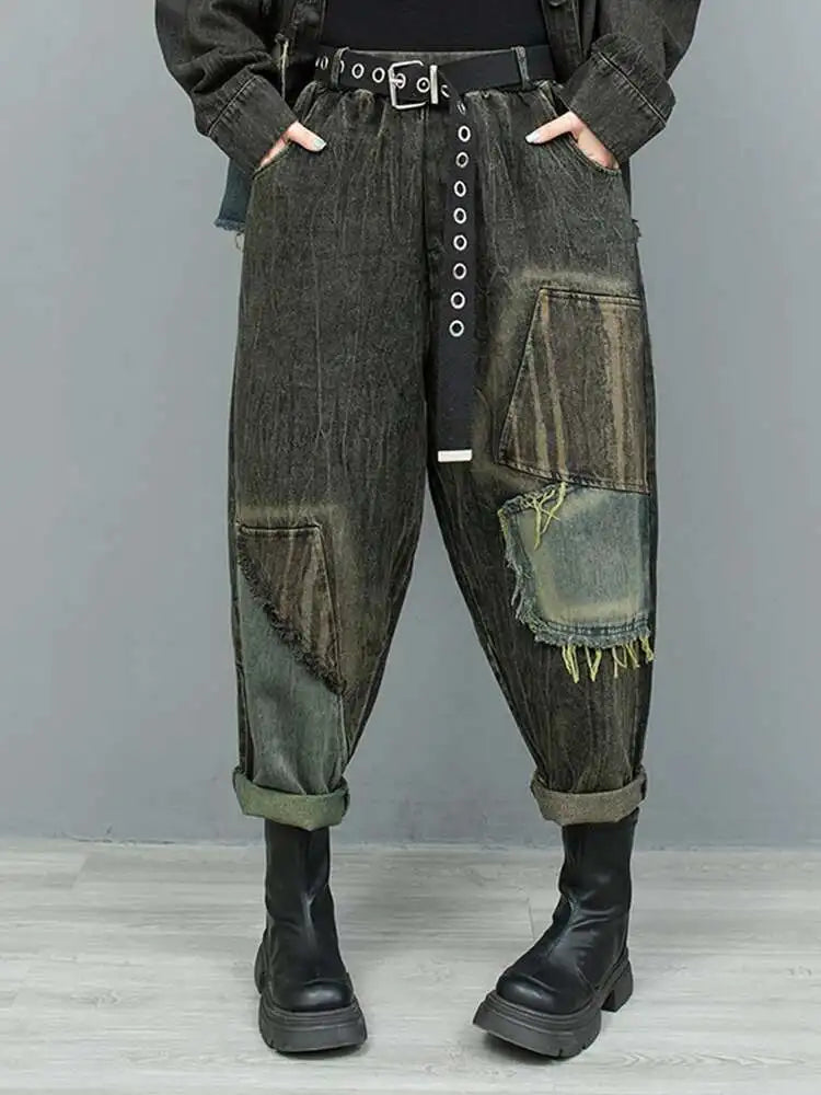 Women's Big Size Denim Jacket & Wide Leg Pants Two-Piece Suit - 2025 Spring Autumn Fashion Trend with Lapel Design & Long Sleeves (Style 1DH9117) | Perfect for Casual Outings, Office Wear & Street Style
