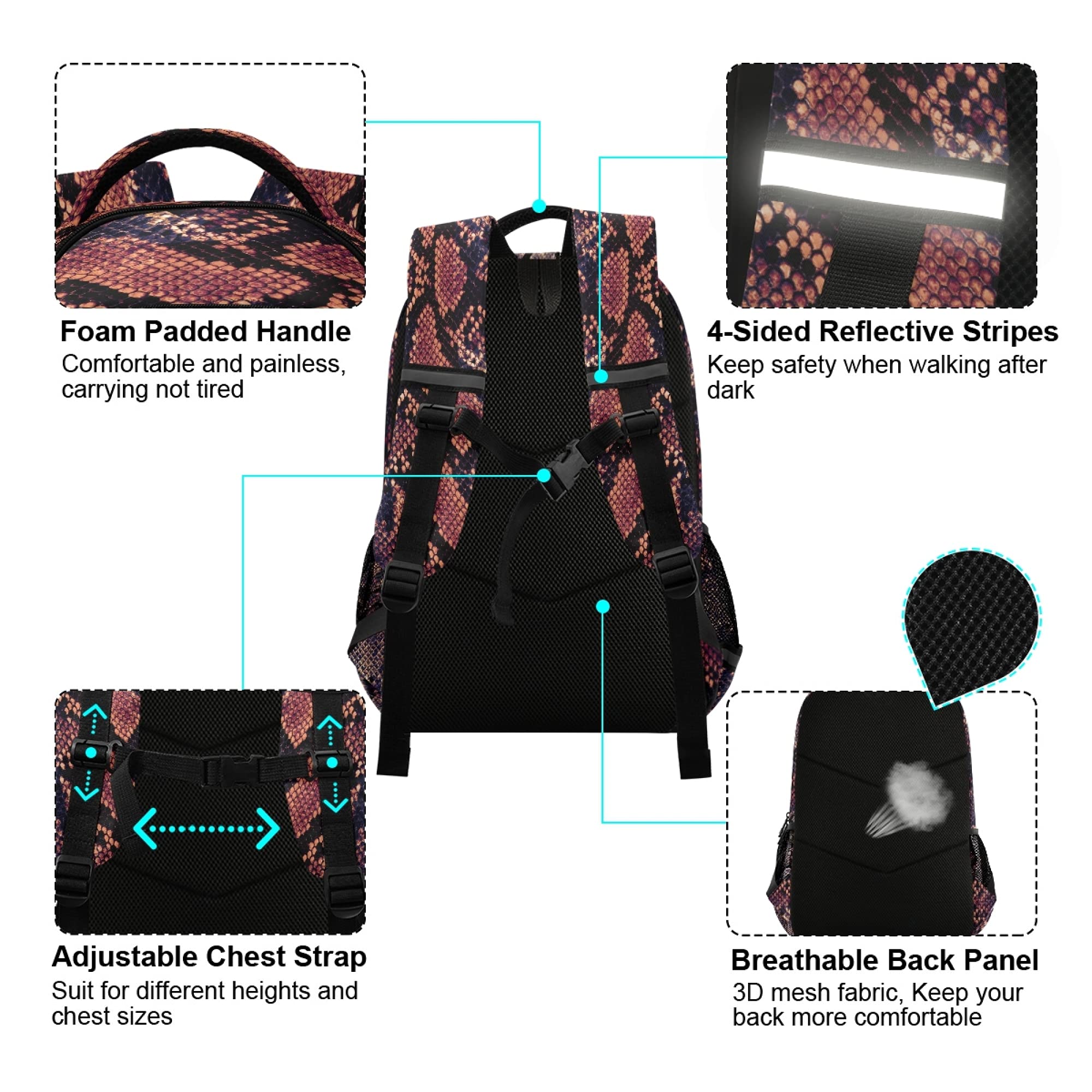 ALAZA Snake Print Animal Skin Backpack for Women & Men - Stylish Laptop Bag Fits 13, 14, 15.6 Inch Notebooks & Tablets - Perfect for School, Work & Travel