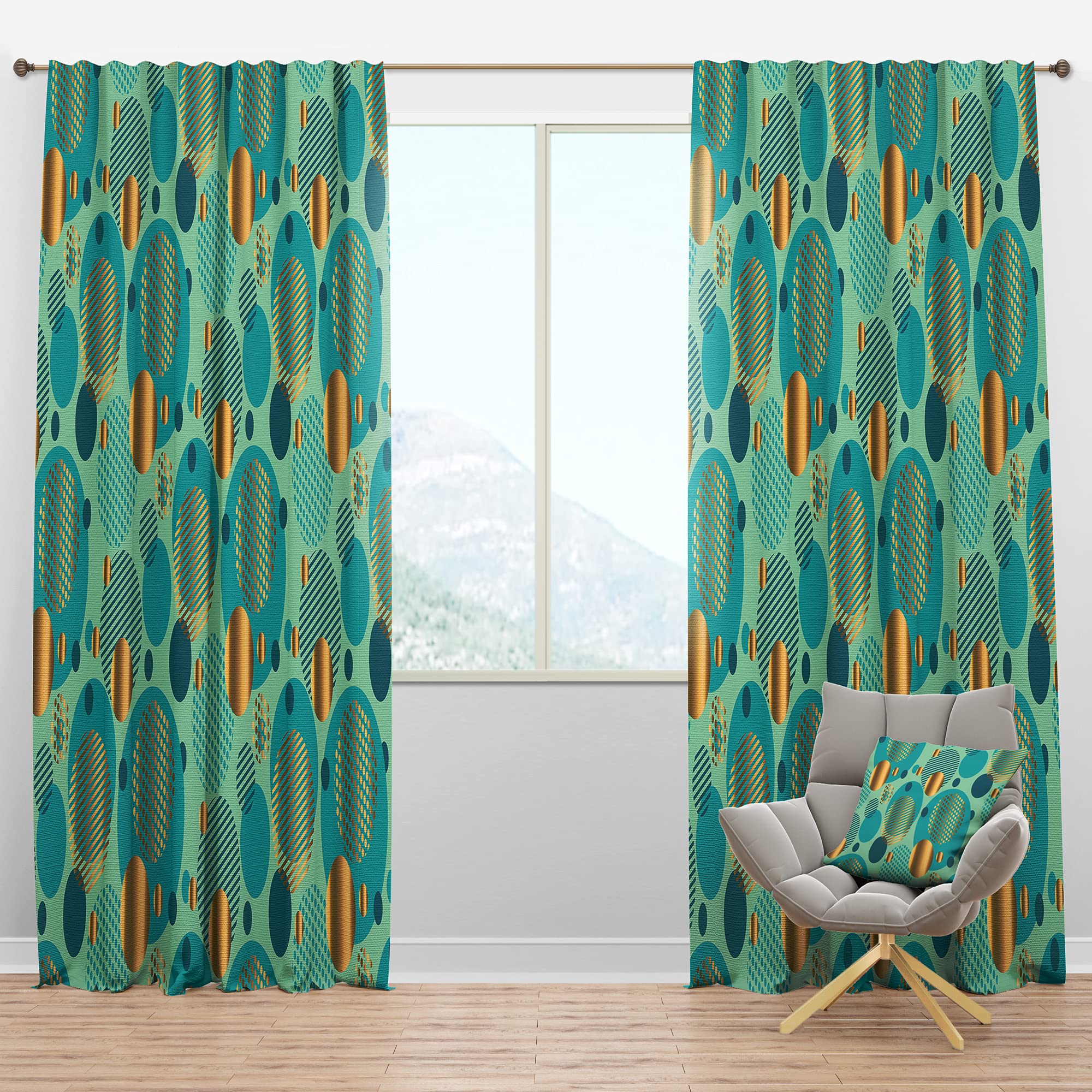 DesignQ Blackout Curtains 'Gold and Blue Dynamics III' - Thermal Insulated Single Panel Window Drapes (52x84 inches) for Bedroom & Living Room - Noise Reducing & Energy Saving Home Decor