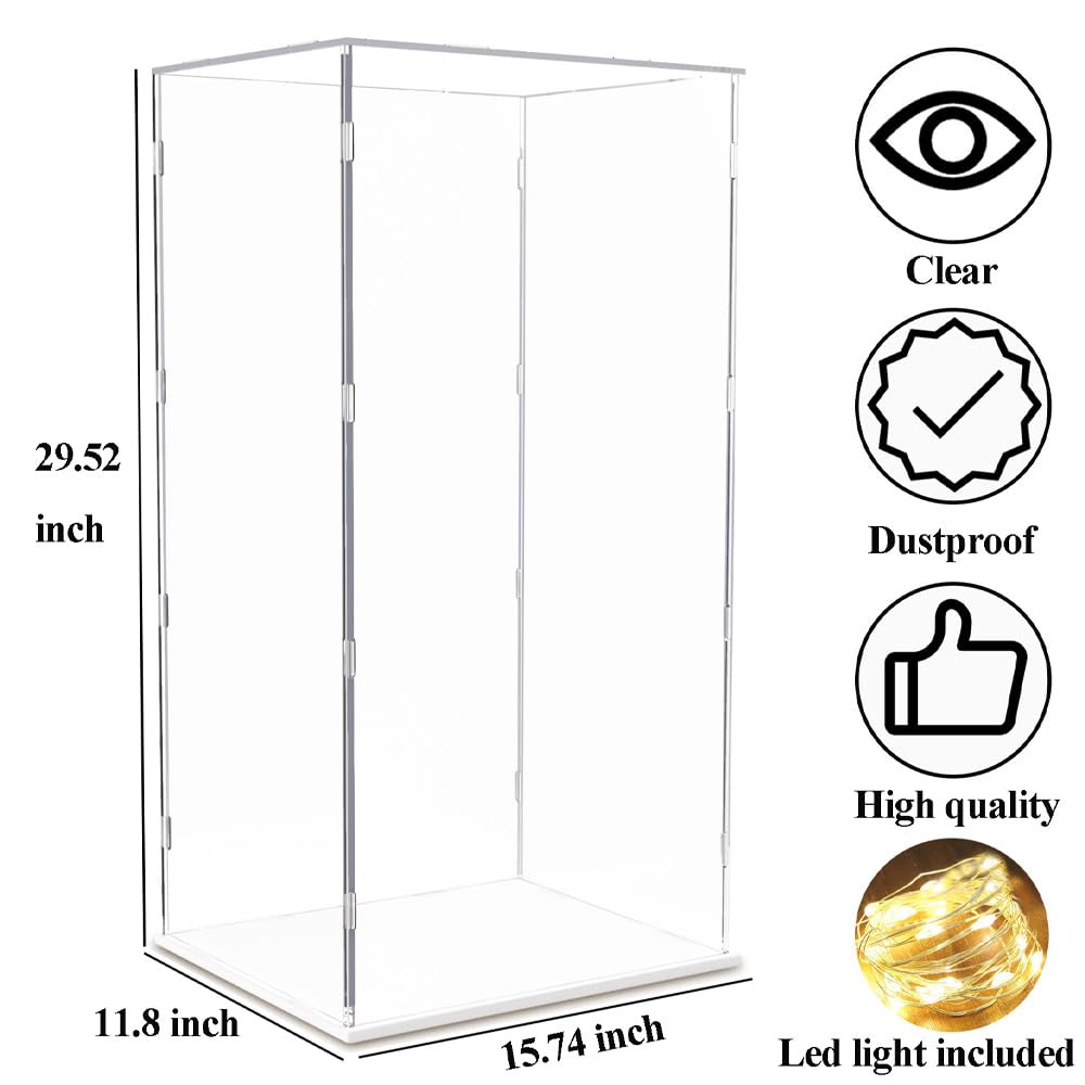 Acrylic Display Case for Bearbrick 1000% - 29 Inch Tall Clear Dustproof Protective Box for Collectibles, Dolls & Lego - Large Home Display Storage Cube with White Base - Perfect for Showcasing Action Figures, Art Toys & Valuable Collections