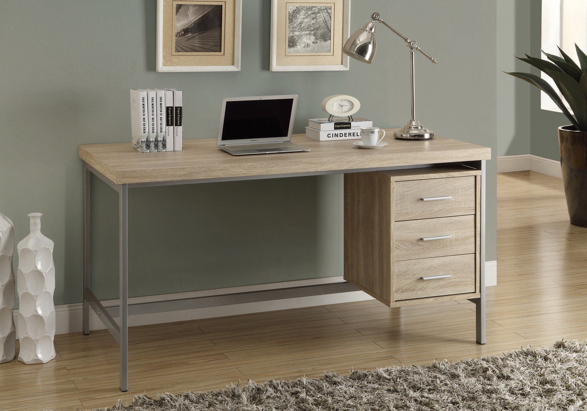 60L Office Series Natural with Silver Metal Storage Cabinet - Perfect for Home, Office & Classroom Organization