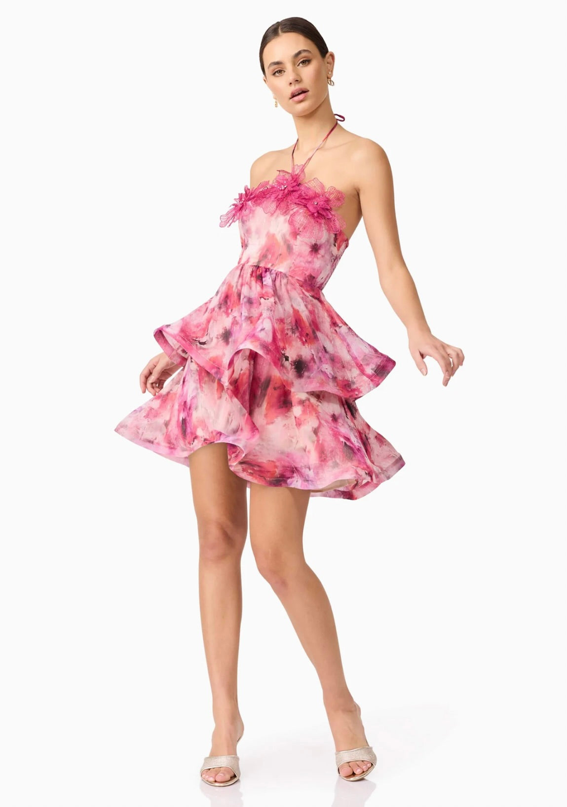 Evalina Floral Mini Dress in Pink - Women's Summer Party Cocktail Dress for Weddings, Dates & Vacations