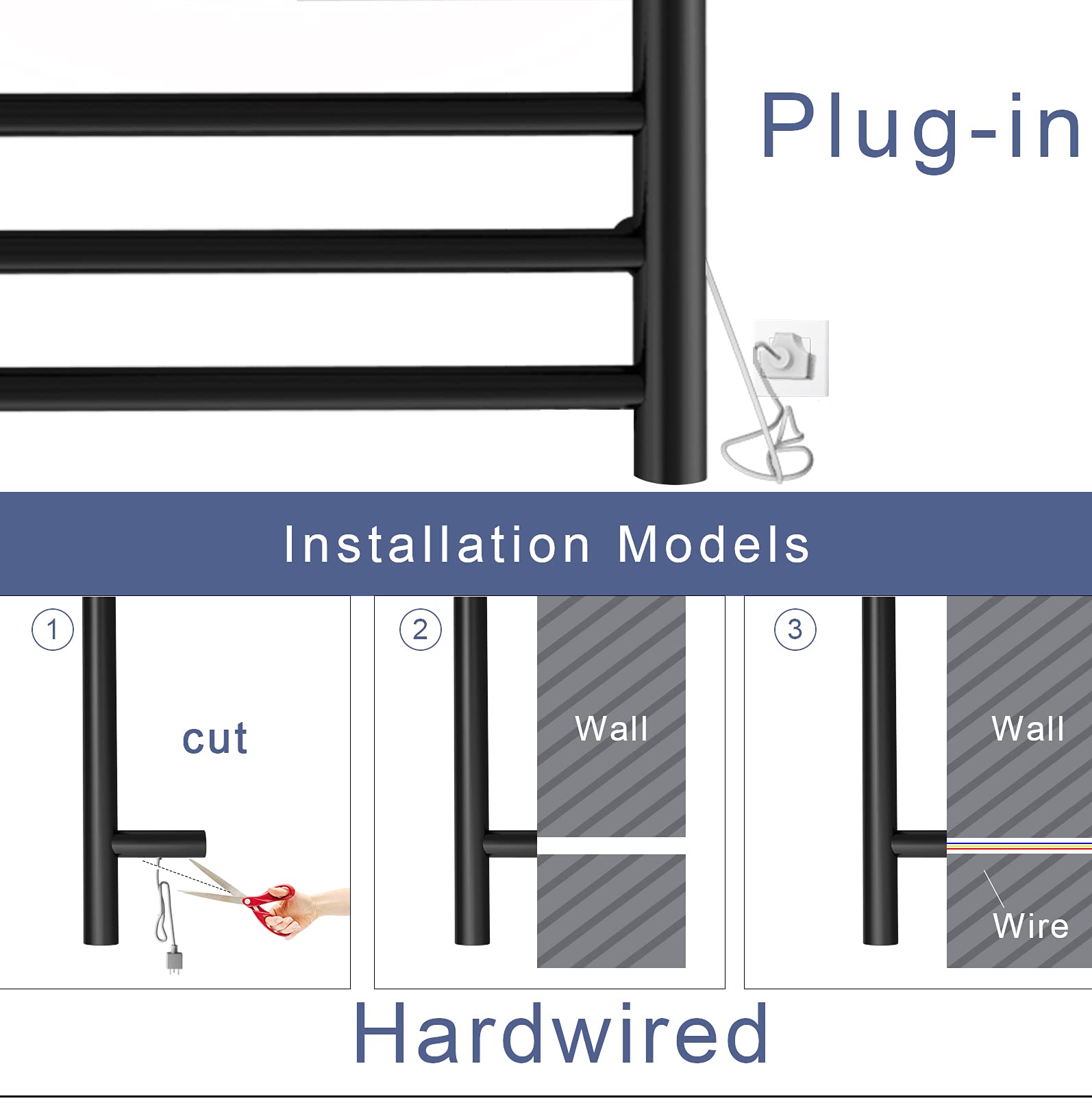 Electric Heated Towel Rack with Timer - Wall Mounted Bathroom Towel Warmer, Hardwired or Plug-in Options - Perfect for Spa-Like Luxury in Homes & Hotels