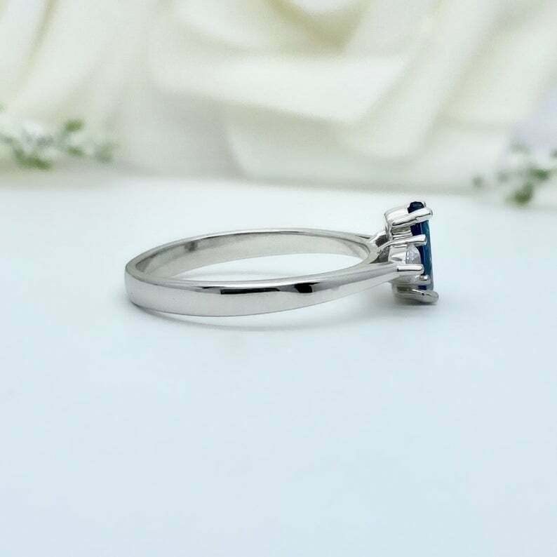 1ct Marquise Cut London Blue Topaz Engagement Ring for Women - 925 Sterling Silver White Gold Plated, Elegant Trilogy Design for Proposals, Anniversaries & Special Occasions