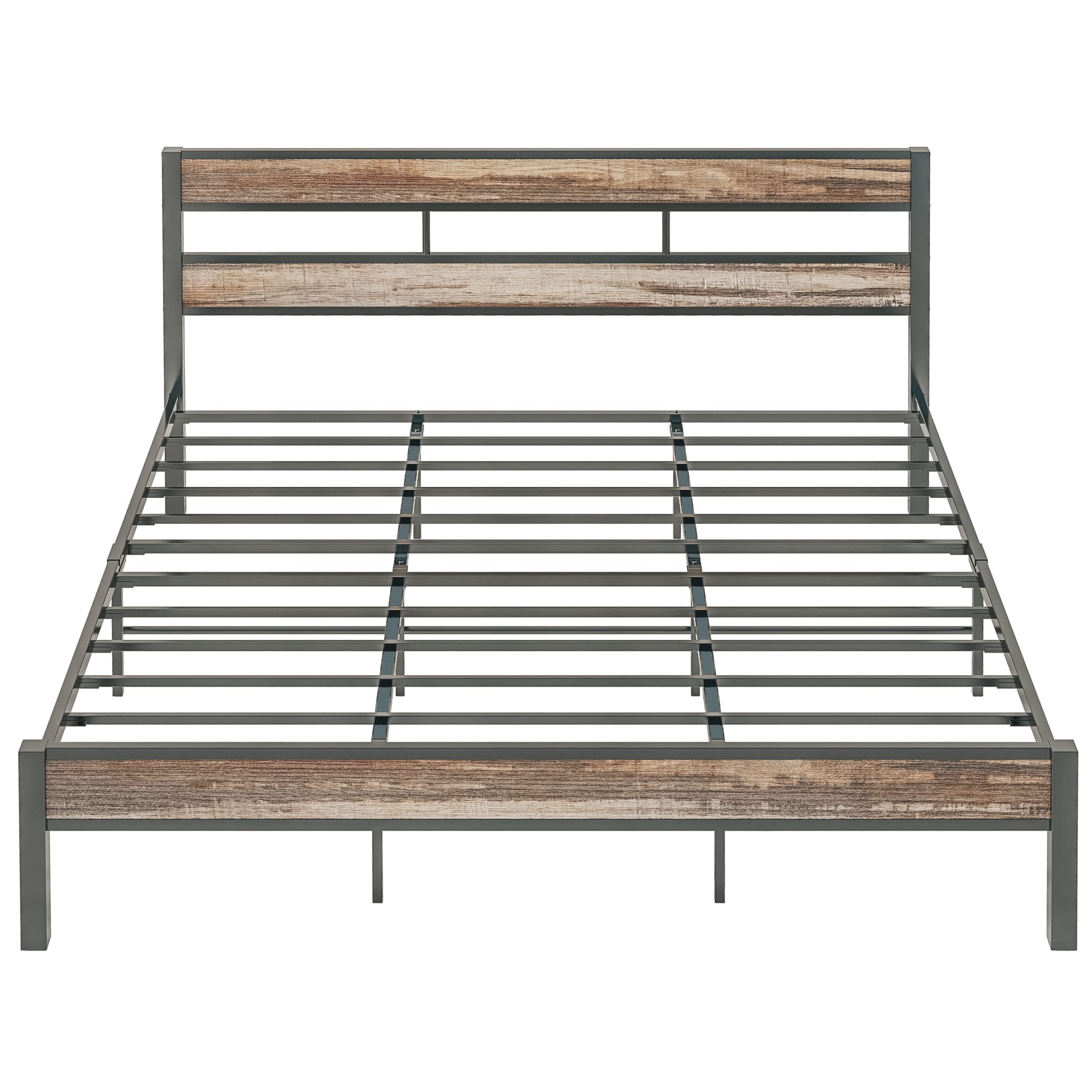 LIKIMIO California King Bed Frame with Headboard - Easy Assembly, Noise-Free Metal Platform Bed, Heavy Duty Support (No Box Spring Needed) - Rustic Brown Finish for Master Bedroom & Guest Room