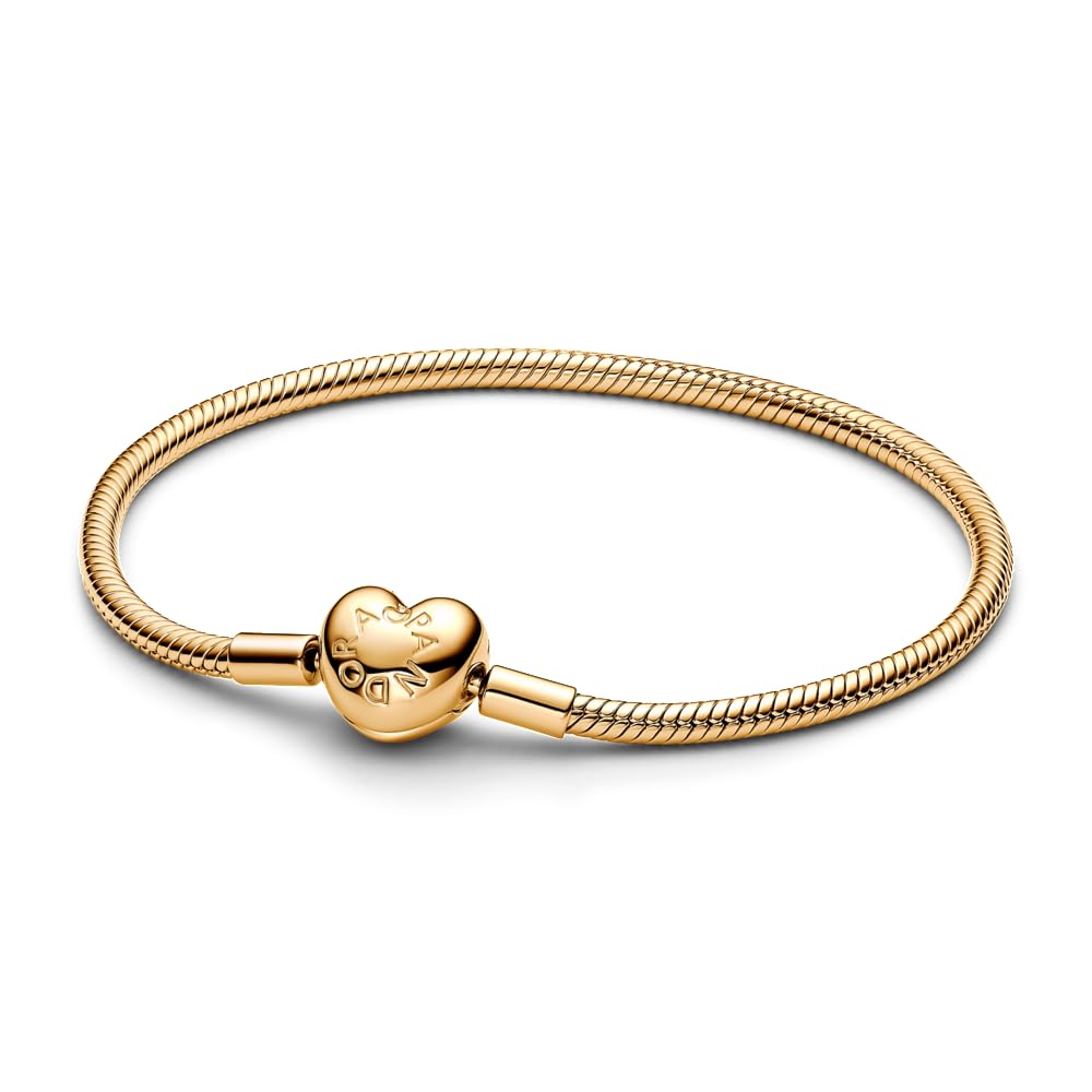 Pandora Heart Clasp Snake Chain Bracelet for Women - Adjustable Silver Charm Bracelet Compatible with Moments Charms - Elegant Jewelry Gift for Her with Gift Box - Perfect for Anniversary, Birthday & Valentine's Day Gifts