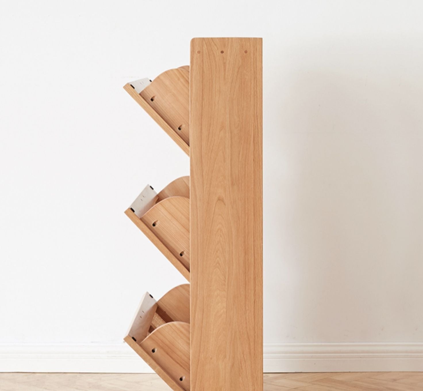 Oak Solid Wood Ultra Thin Flap Door Rattan Shoe Cabinet - Space Saving Entryway Storage Organizer for Hallway, Closet & Mudroom