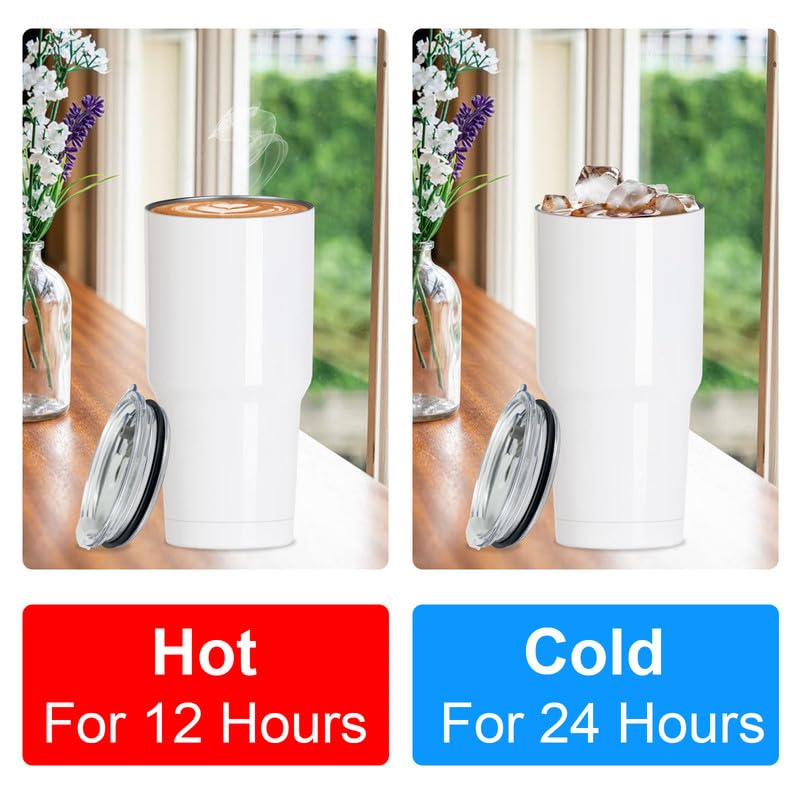 30oz Stainless Steel Sublimation Tumblers Bulk - 8 Pack Double Wall Vacuum Insulated Coffee Mugs with Shrink Wrap Films & Splash Proof Lids - Perfect for DIY Gifts, Coffee, Tea & Cold Beverages - Great for Travel, Office, Camping & Outdoor Activities (White)