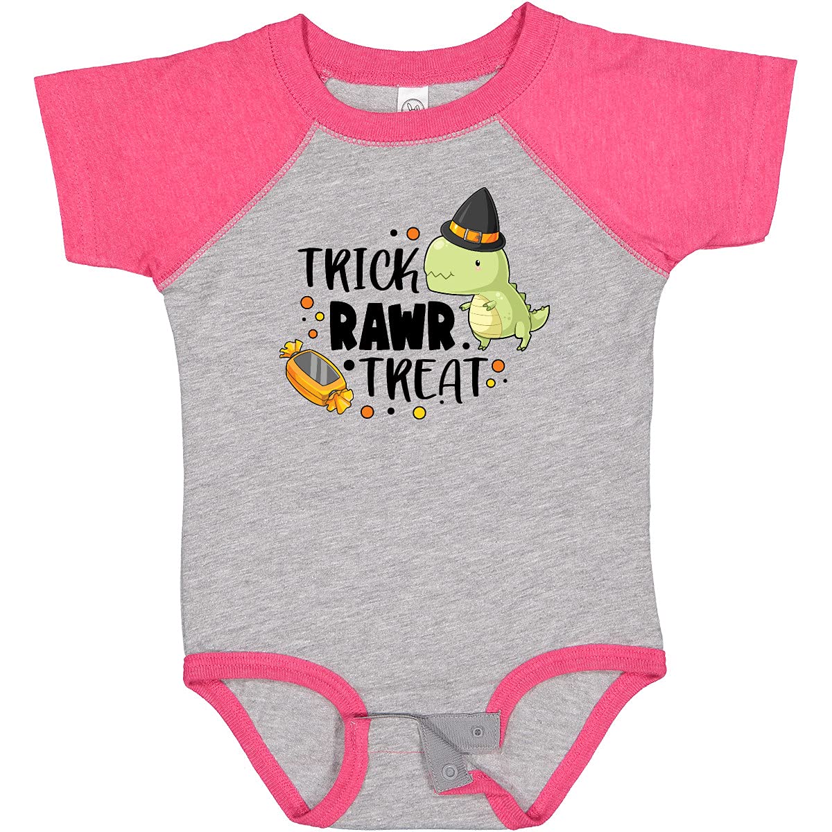 Inktastic Halloween Trick or Treat Dinosaur Baby Bodysuit - Cute Dino Costume for Infants & Toddlers - Perfect for Halloween Parties, Photo Shoots & Dress-Up Play