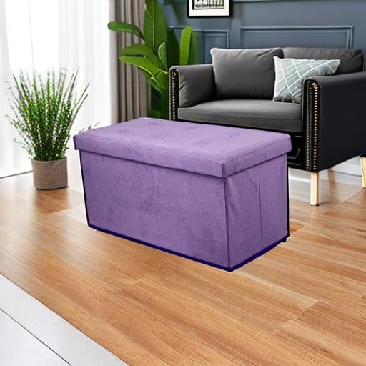 Sorbus Storage Ottoman Bench – Foldable Collapsible Bench Chest with Removable Cover – Multifunctional Toy Storage, Shoe Organizer, Footrest, Seat, and Pouffe – Modern Faux Suede in Purple – Perfect for Living Room, Bedroom, Nursery, and Entryway Organization