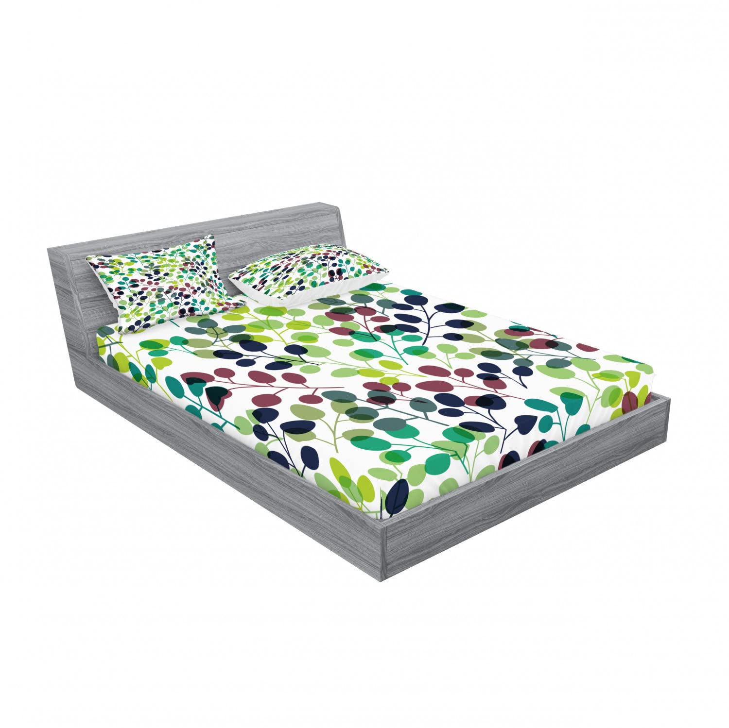 Ambesonne 2-Pack Queen Size Fitted Sheet Set with 4 Pillow Shams - Leaf Pattern Botanical Bedding in Dreamy Multicolor Tones - Soft Wrinkle-Resistant Sheets for Master Bedroom, Guest Room & Vacation Homes