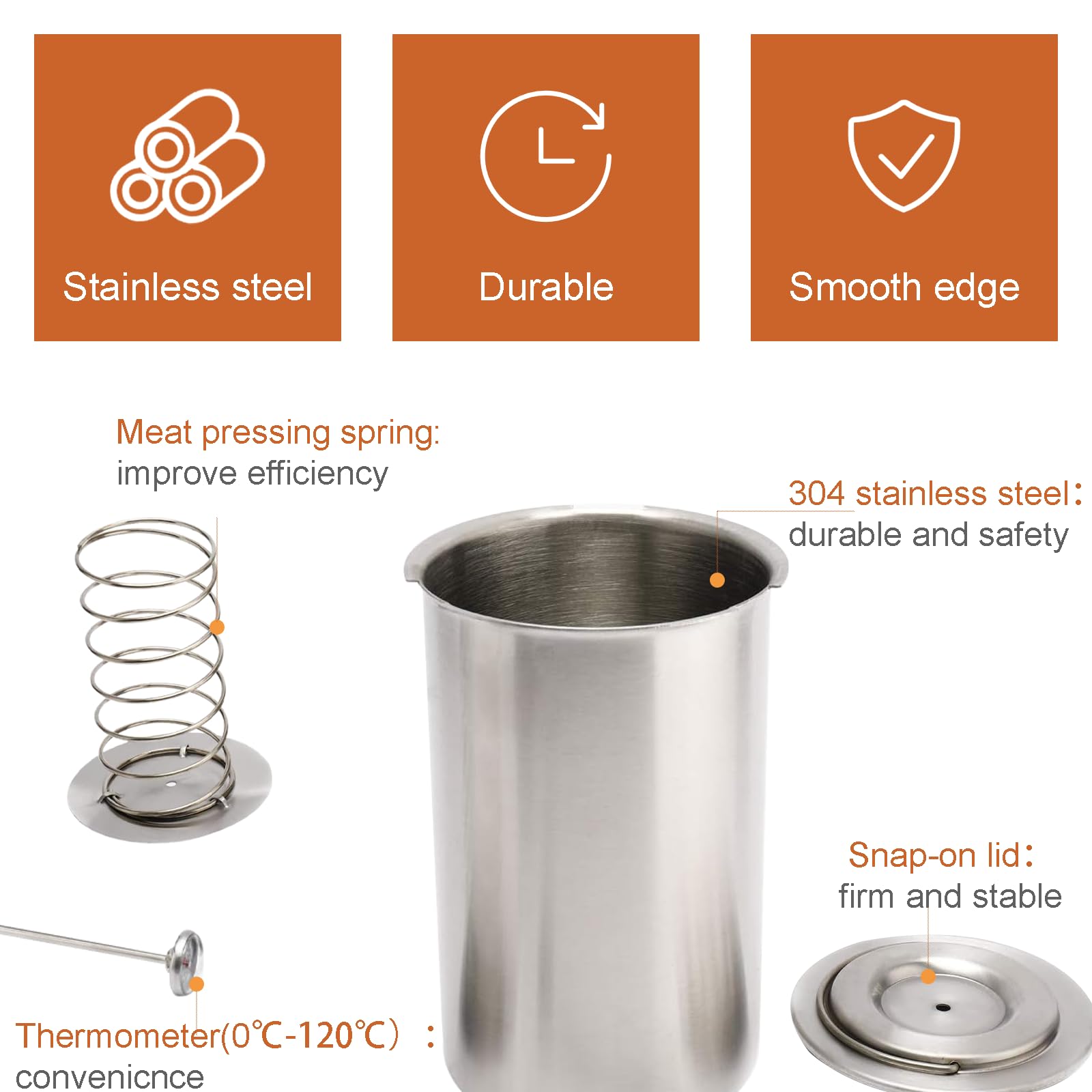 Stainless Steel Ham Maker & Meat Press with Thermometer - Healthy Homemade Deli Meat Maker Kit Includes 20 Cooking Bags - Perfect for Sausage, Bacon & Sandwich Meat Preparation at Home