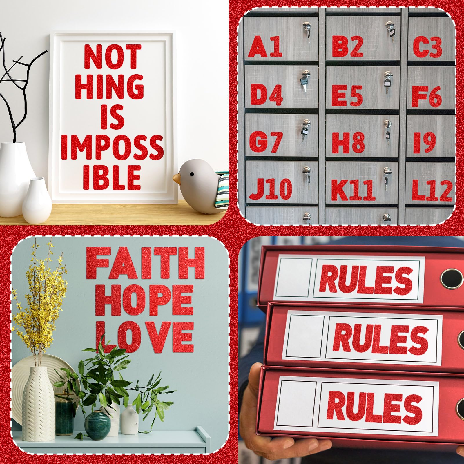 Harloon 232 Pcs Large Glitter Letter Stickers - 24 Sheets Self-Adhesive Alphabet Letters Kit with Big Font for Mailbox, Bulletin Boards, Classroom & Home Decor (Red, 2.5 Inch) - Perfect for DIY Crafts, Scrapbooking, Party Decorations & School Projects