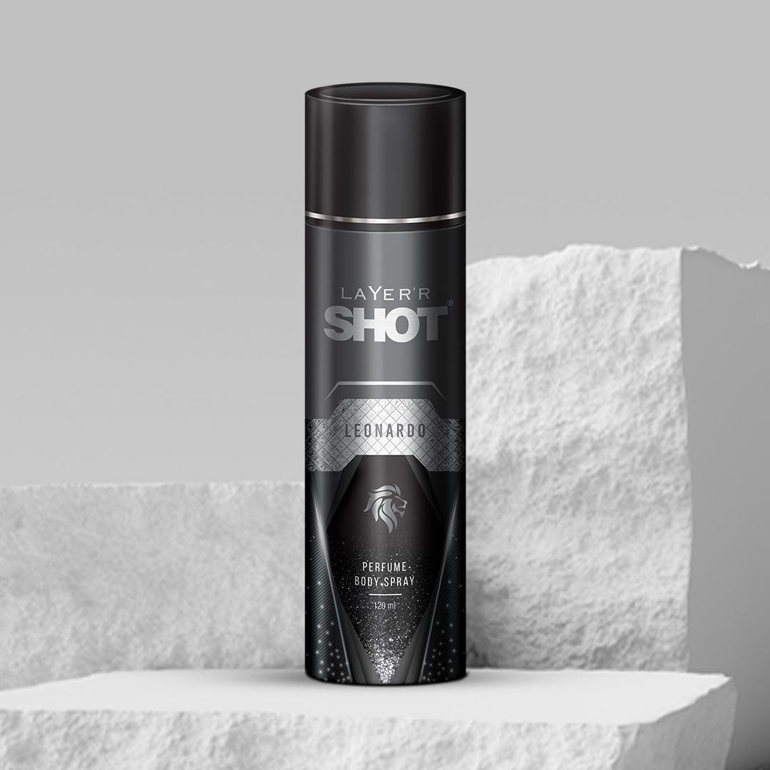 Layer'r Shot Leonardo Men's Body Spray - 120ml | Long Lasting Premium Exotic Fragrance for Men | Cologne Gift Set for Him | Perfect for Office, Gym, Parties & Date Nights | Fresh Scent for Daily Use & Special Occasions