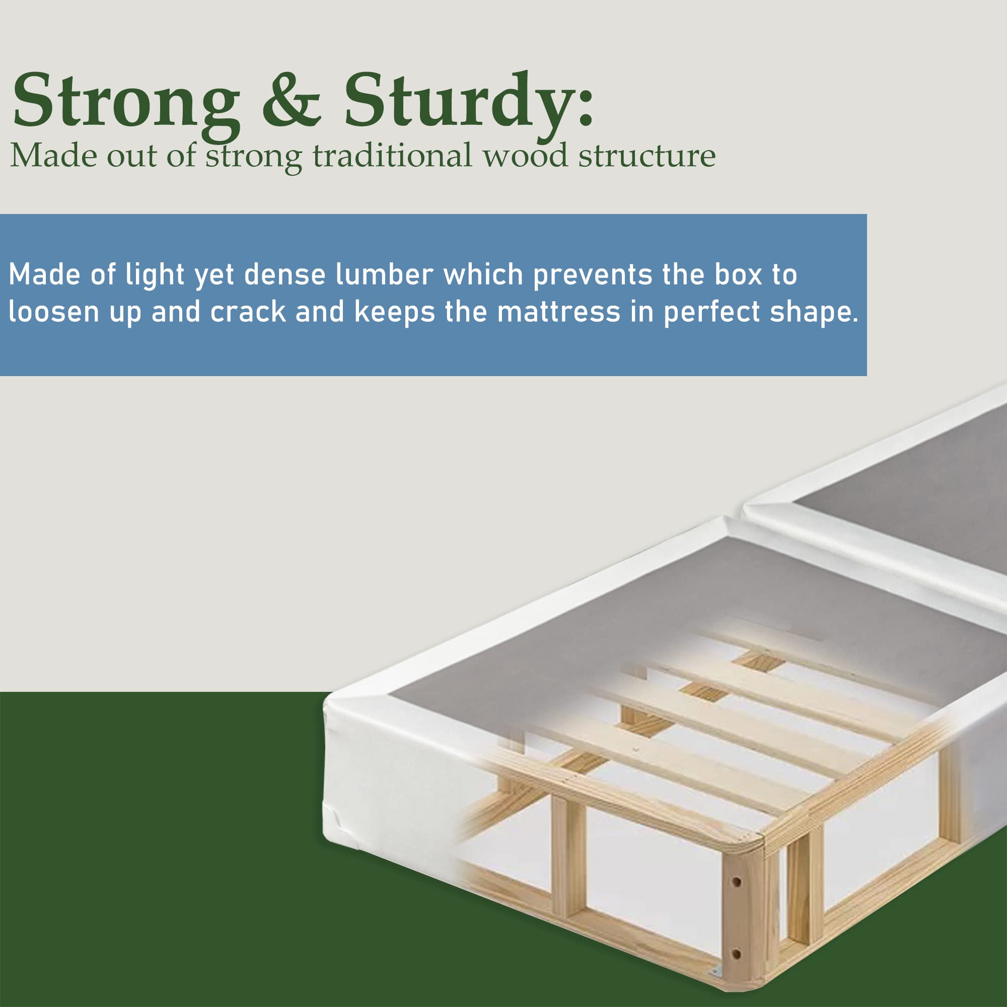 Spring Solution Wood Fully Assembled Traditional Box Spring Foundation for Twin Mattress - White | Sturdy Bed Base Support for Home, Dorm & Guest Room