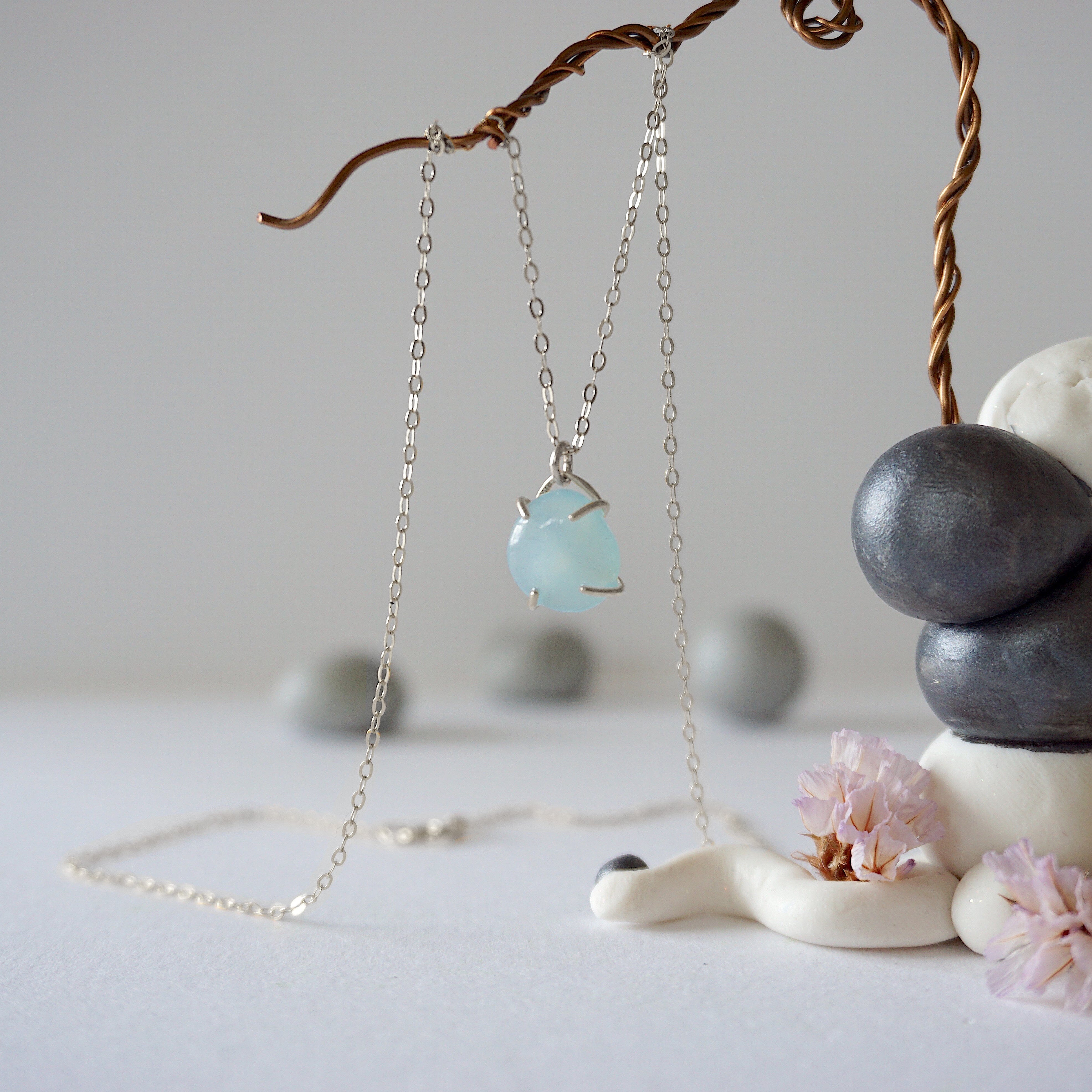 Aquamarine Necklace for Women - Sterling Silver Huggie Charm Necklace with Elegant Pendant - Perfect for Gifts, Weddings & Everyday Wear