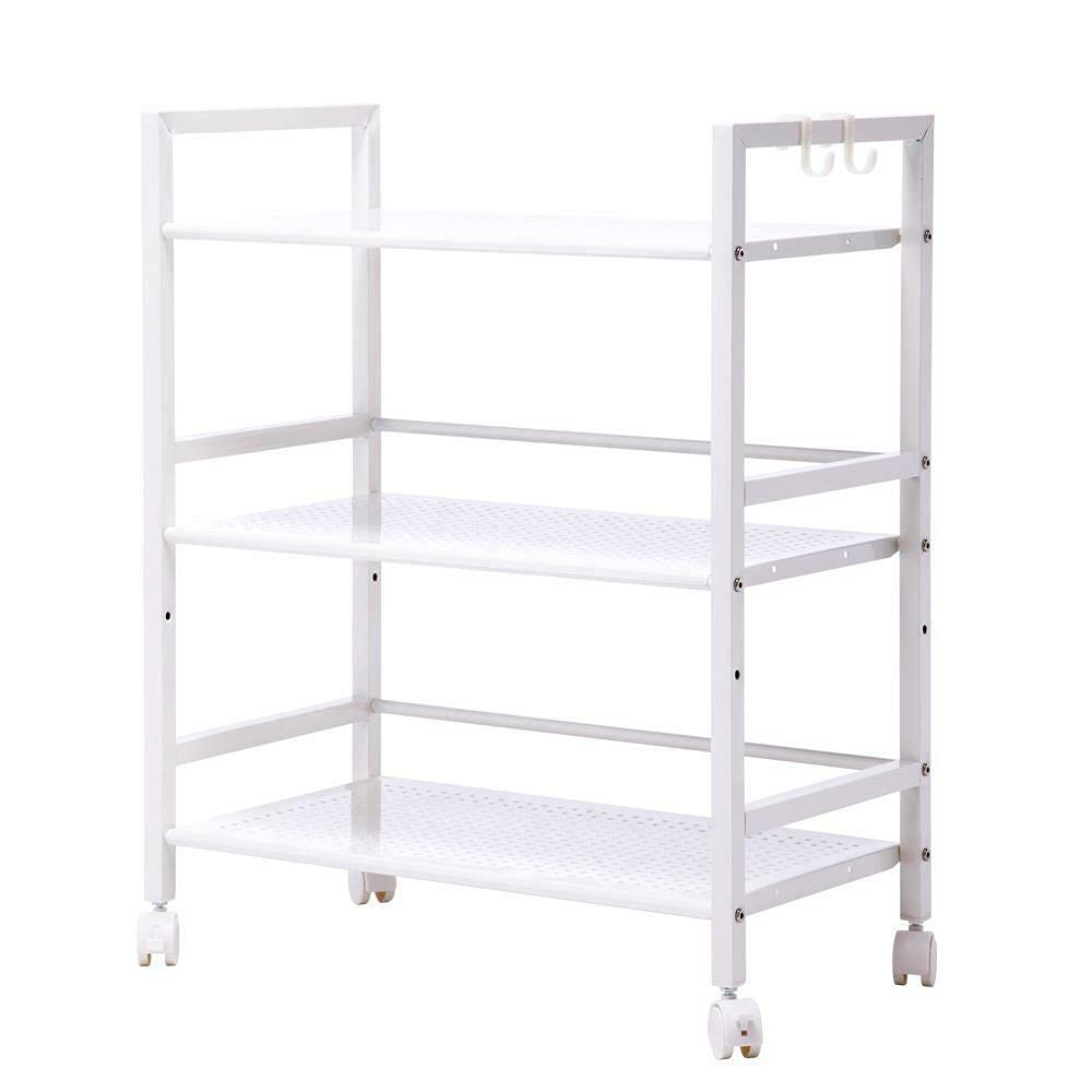 3-Tier Metal Storage Shelves with Wheels - Rolling Utility Cart for Home, Office & Bathroom Organization | Heavy Duty Book Shelf, Wall Mount & Decor Storage Solution for Bedroom, Kitchen & Garage