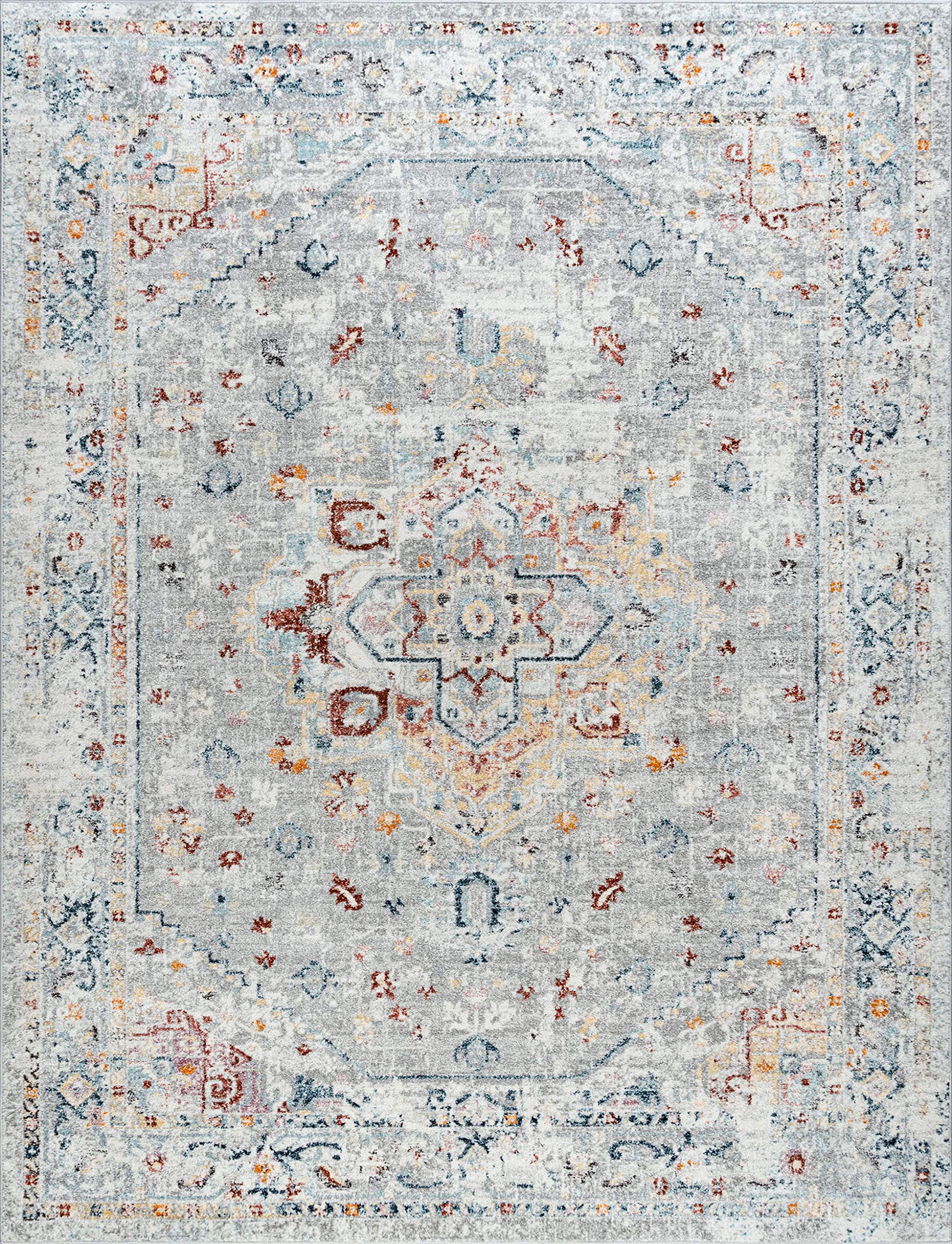 8x10 Traditional Large Area Rug for Living Room, Dining Room, Bedroom - Soft Silver Indoor Carpet (7'10