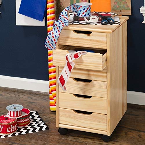 6-Drawer Rolling Utility Cart with Wheels - Gray, Tan & White for Home, Office, Garage Organization & Storage