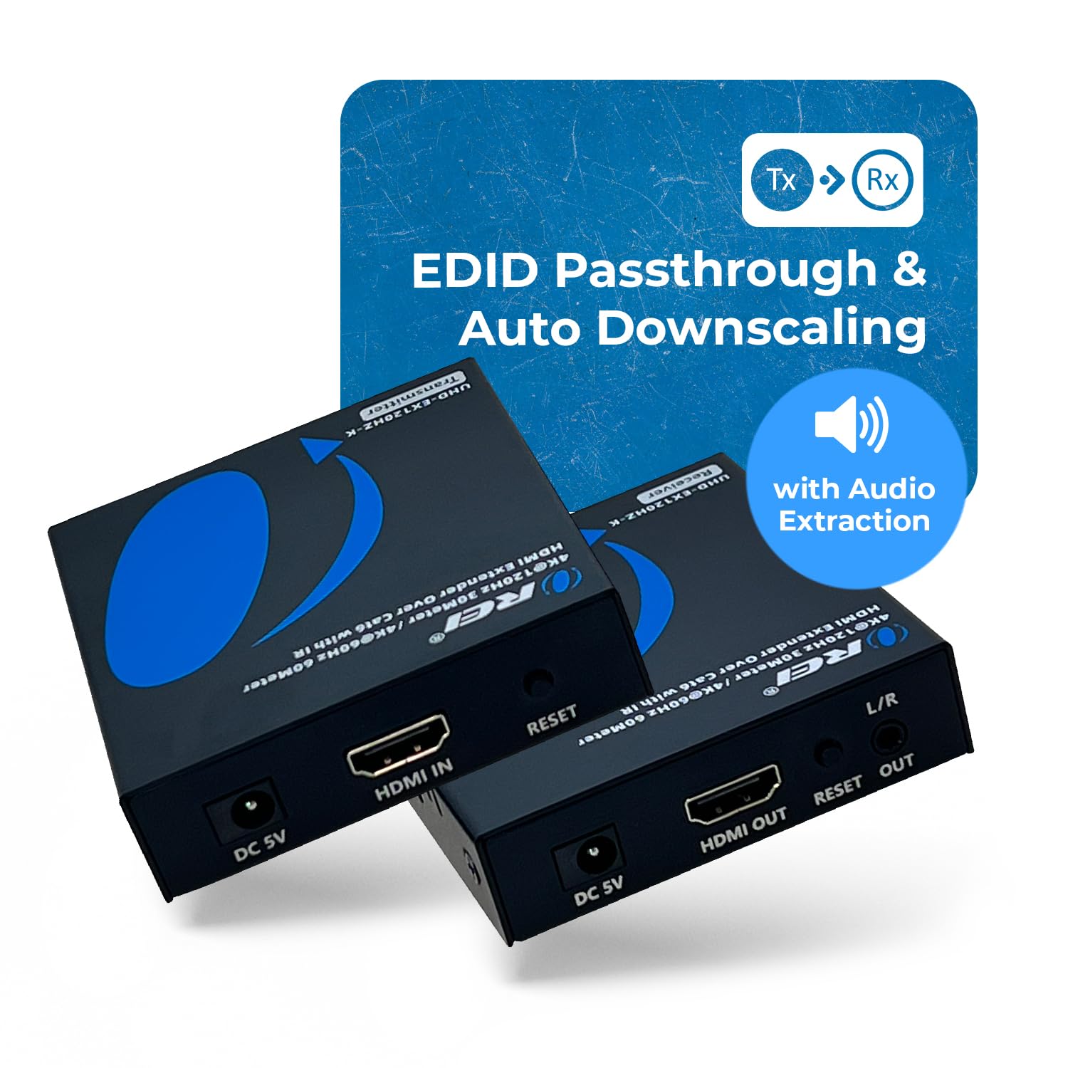 OREI 4K @ 120Hz HDMI Over Ethernet Extender Balun - UltraHD 4:4:4 HDR Transmission via Single CAT6/7 Cable (Up to 100ft) with IR & RS-232 Control, Audio L/R Output - Perfect for Home Theater, Gaming & Professional AV Setups (UHD-EX120HZ-K)