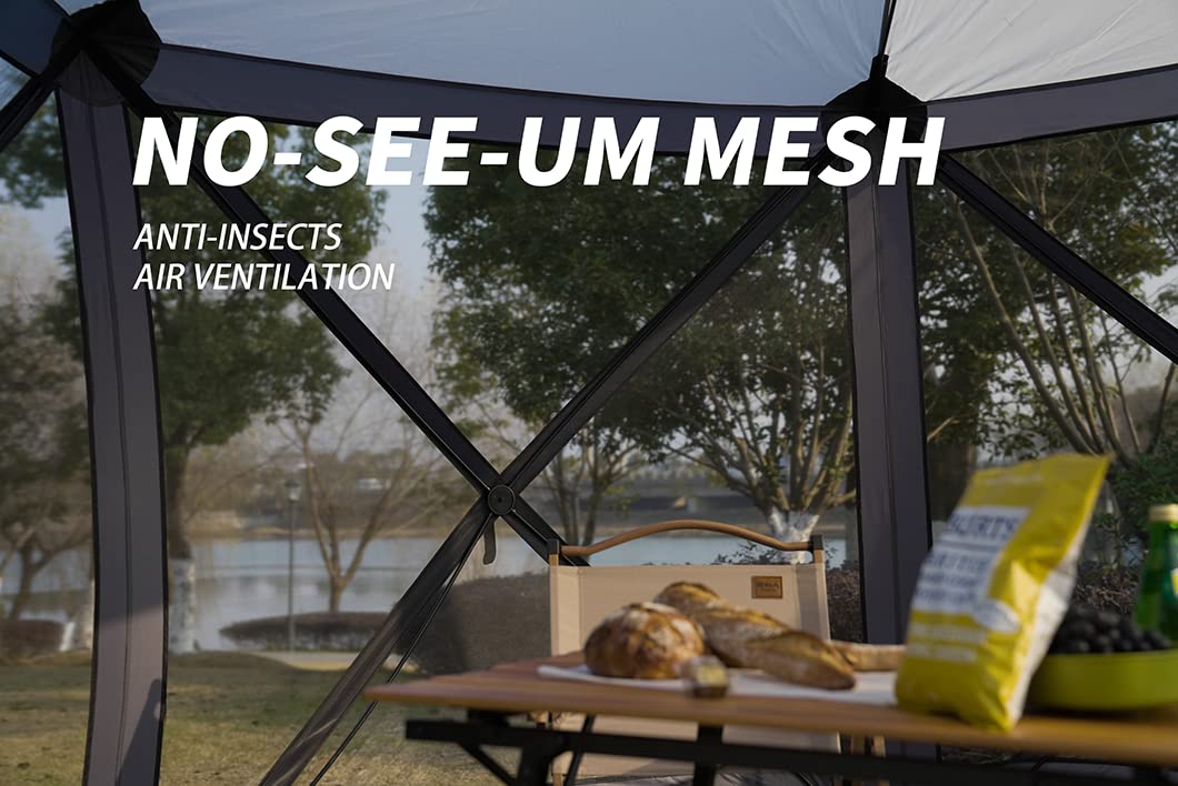 12'x12' Pop Up Instant Gazebo with 6 Sides & Screens - 8-10 Person Portable Canopy Tent for Camping, Backyard, Patio, Picnics & Outdoor Gatherings (Grey) - Perfect for BBQs, Beach Trips and Garden Parties