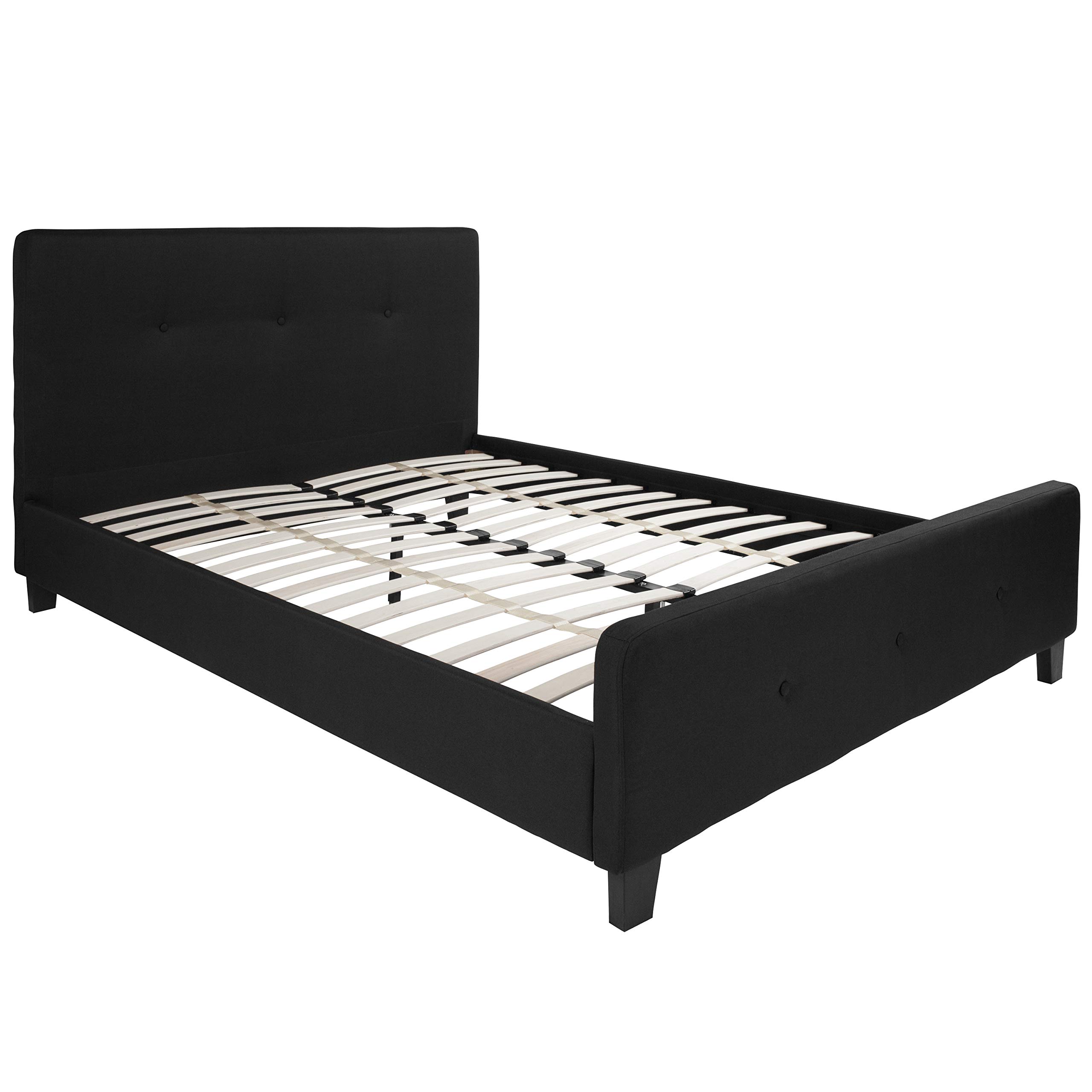 Merrick Lane Clarendon Queen Size Platform Bed - Modern Tufted Upholstered Bed Frame with Footboard in Black Fabric | Perfect for Contemporary Bedrooms & Guest Rooms