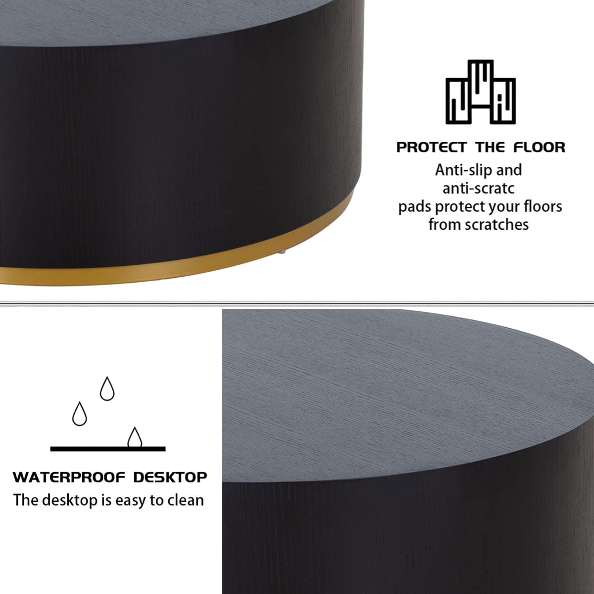 Modern Round MDF Coffee Table - Minimalist Side Table & End Table for Living Room, Bedroom & Office - Fully Assembled Contemporary Furniture for Small Spaces