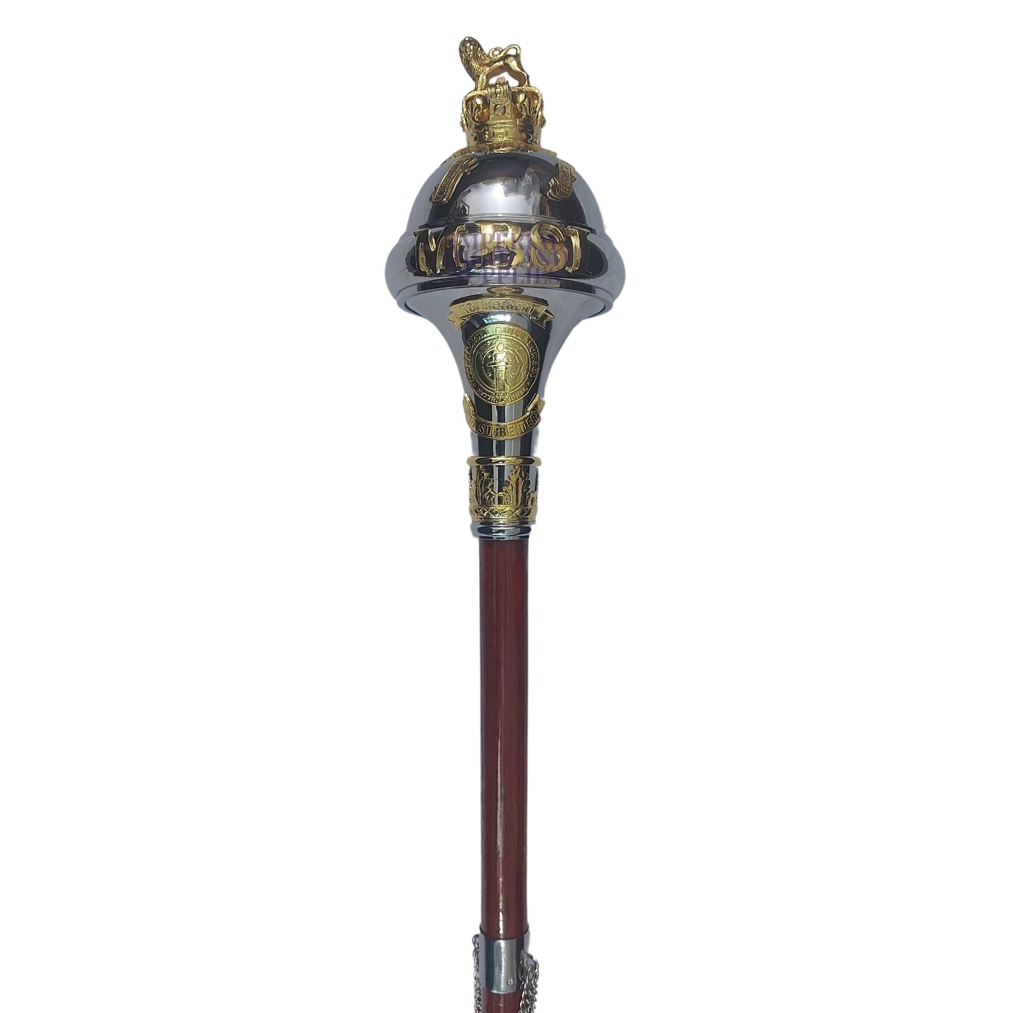 Custom Made Drum Major Mace Stave with Scrolls & Crown Top - Premium Marching Band Equipment for Parades & Ceremonies