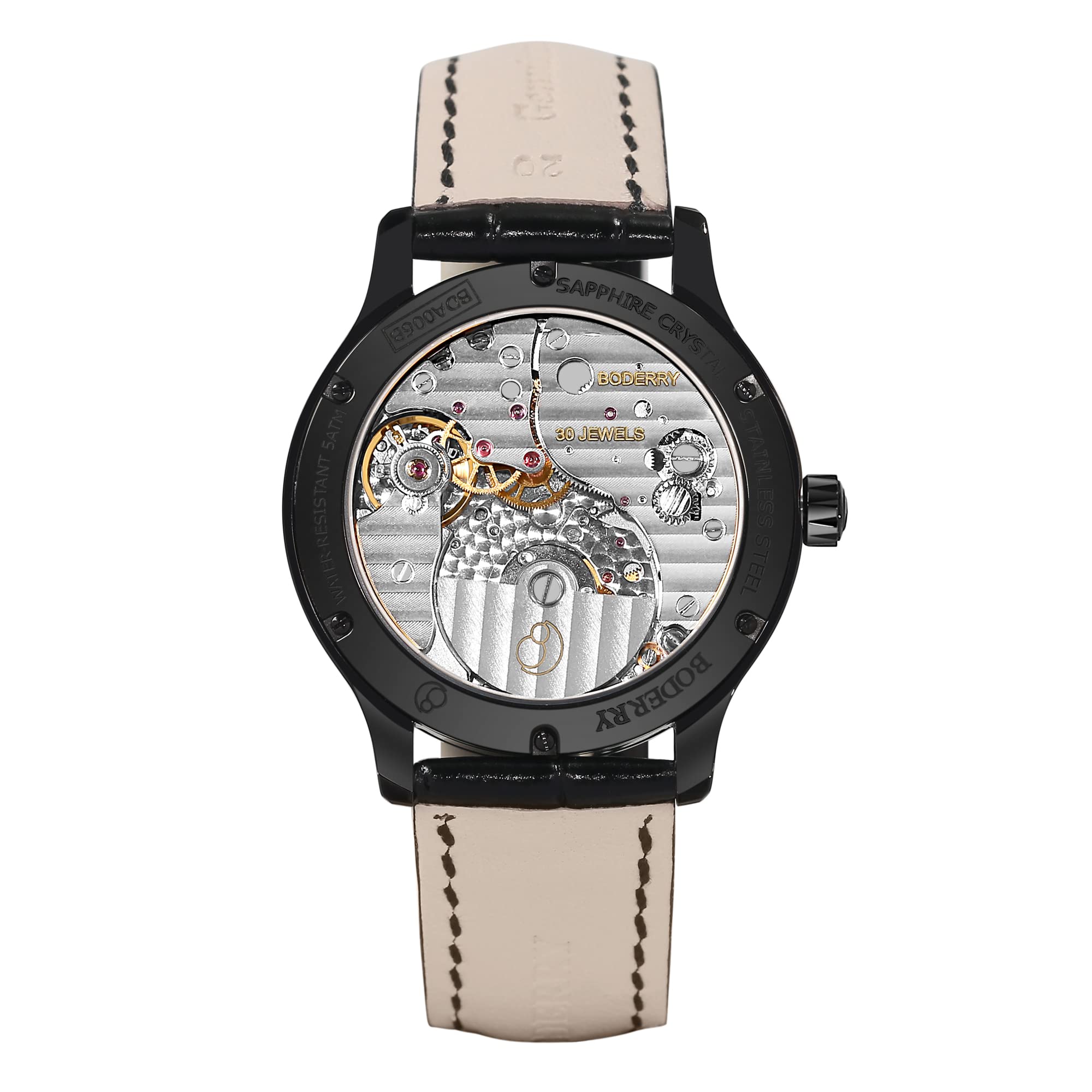 BODERRY Men's Automatic Dress Watch - Waterproof Stainless Steel Mechanical Business Wristwatch with Sapphire Crystal | Luxury Micro-Rotor Watch for Formal Occasions, Office Wear & Special Events