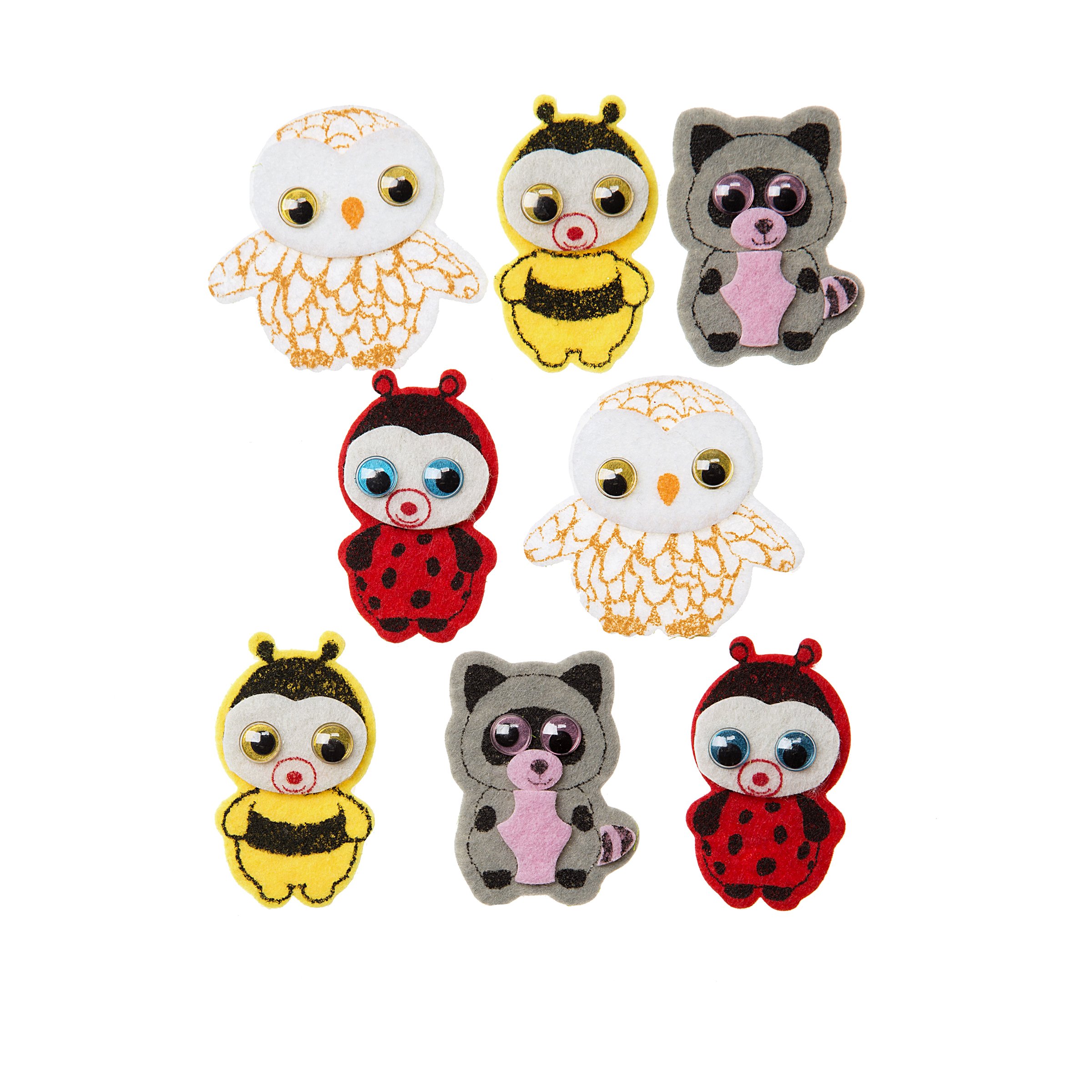Darice 8-Piece Ty Beanie Boo Fuzzy Felt Stickers - Woodland Animals Theme for Scrapbooking, DIY Crafts & Kids Room Decor