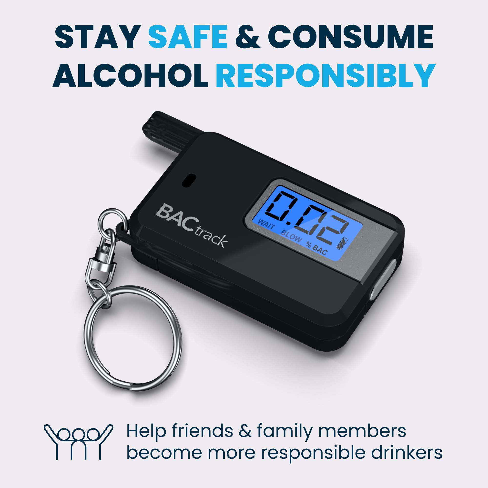 BACtrack Go Keychain Breathalyzer (Black) with 20 Mouthpieces - Portable Alcohol Tester for Personal & Professional Use - Perfect for Parties, Driving Safety, and Workplace Testing