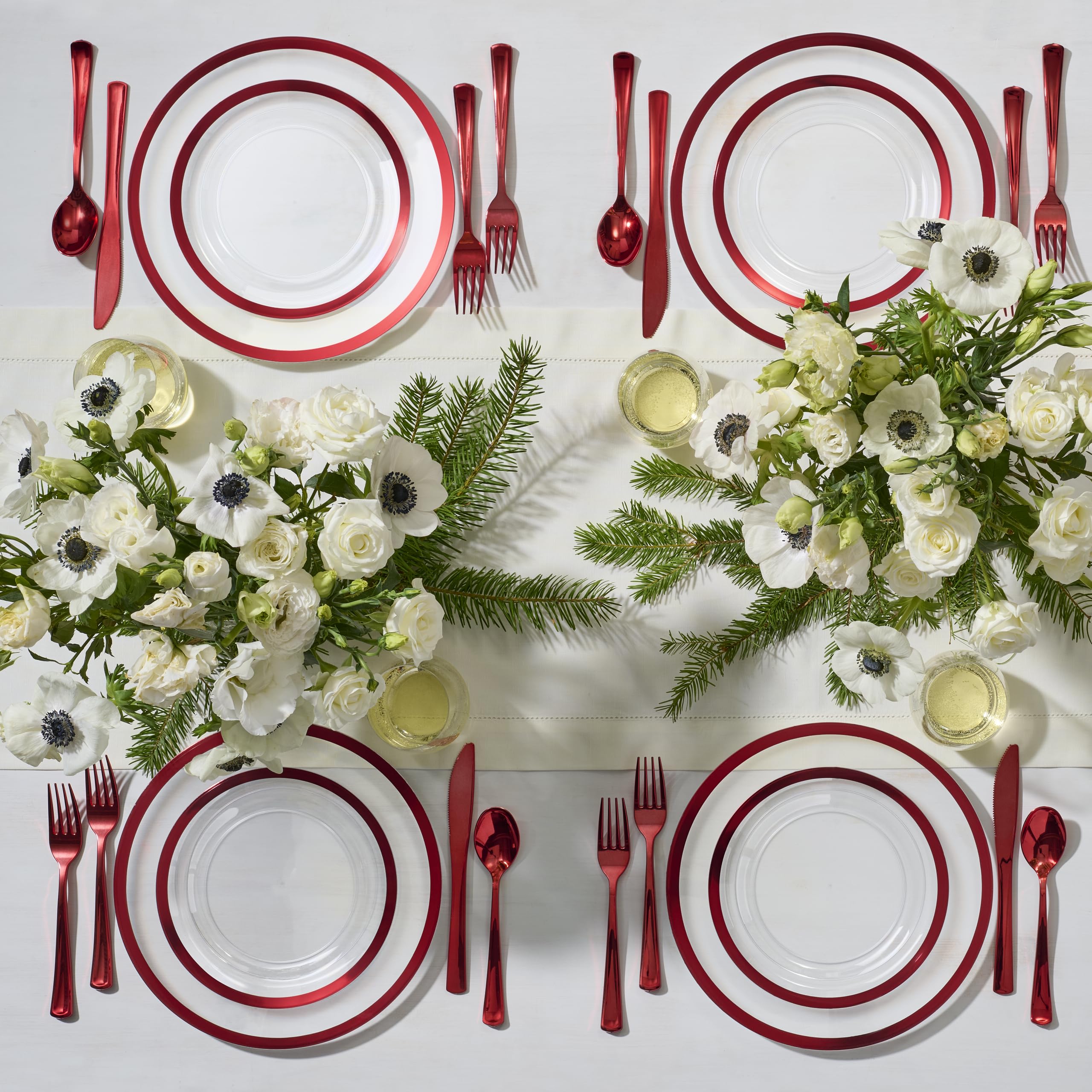 Premium 100-Pack Heavyweight Clear & Red Party Plates Set - 50 Dinner Plates & 50 Dessert Plates for 50 Guests | Ideal for Birthday Parties, Weddings, BBQs & Holiday Celebrations