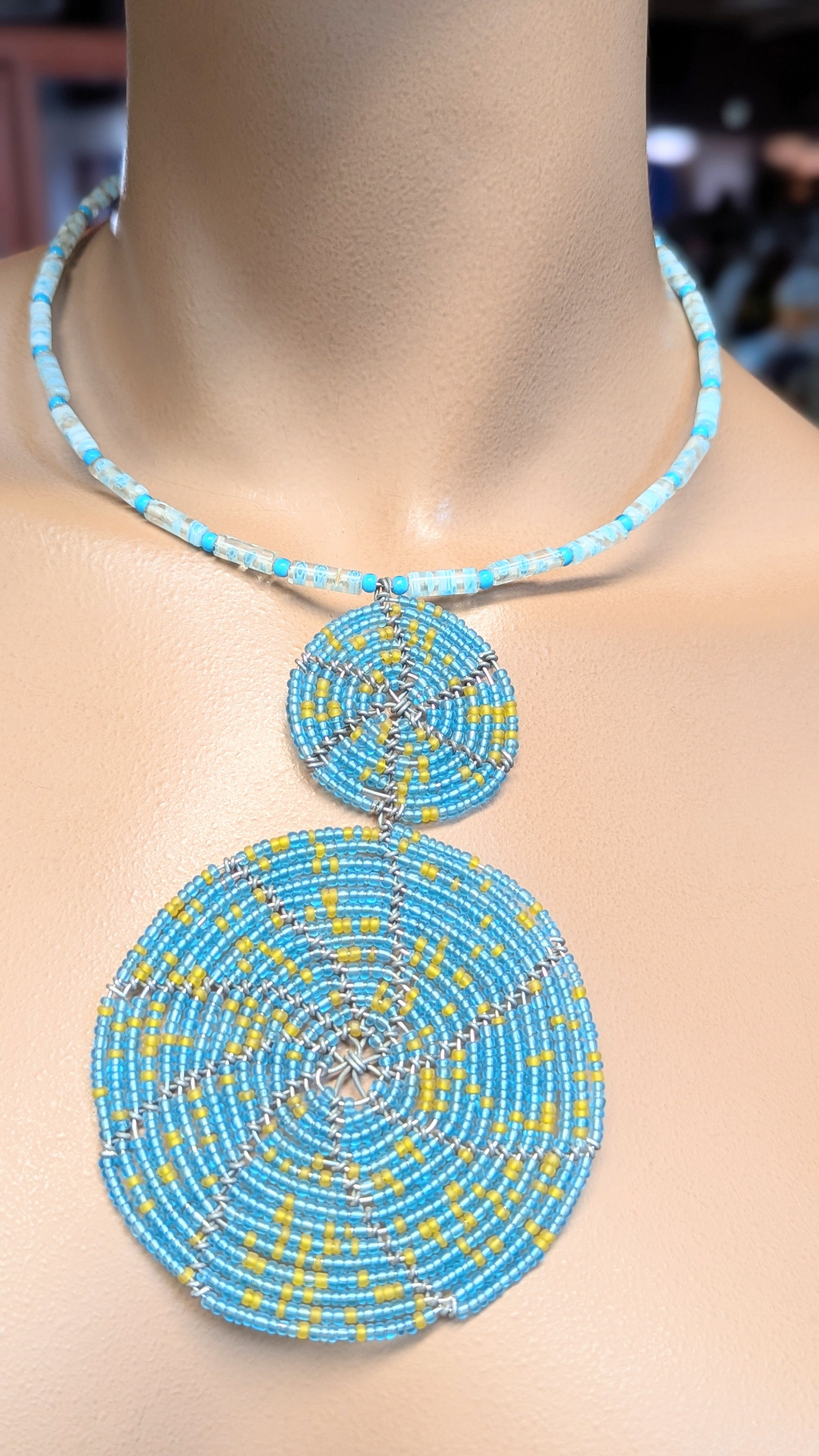 Handmade Turquoise Blue Nyota Mng'aru African Beaded Necklace for Women | Authentic Ethnic Jewelry | Perfect for Weddings, Parties & Cultural Events