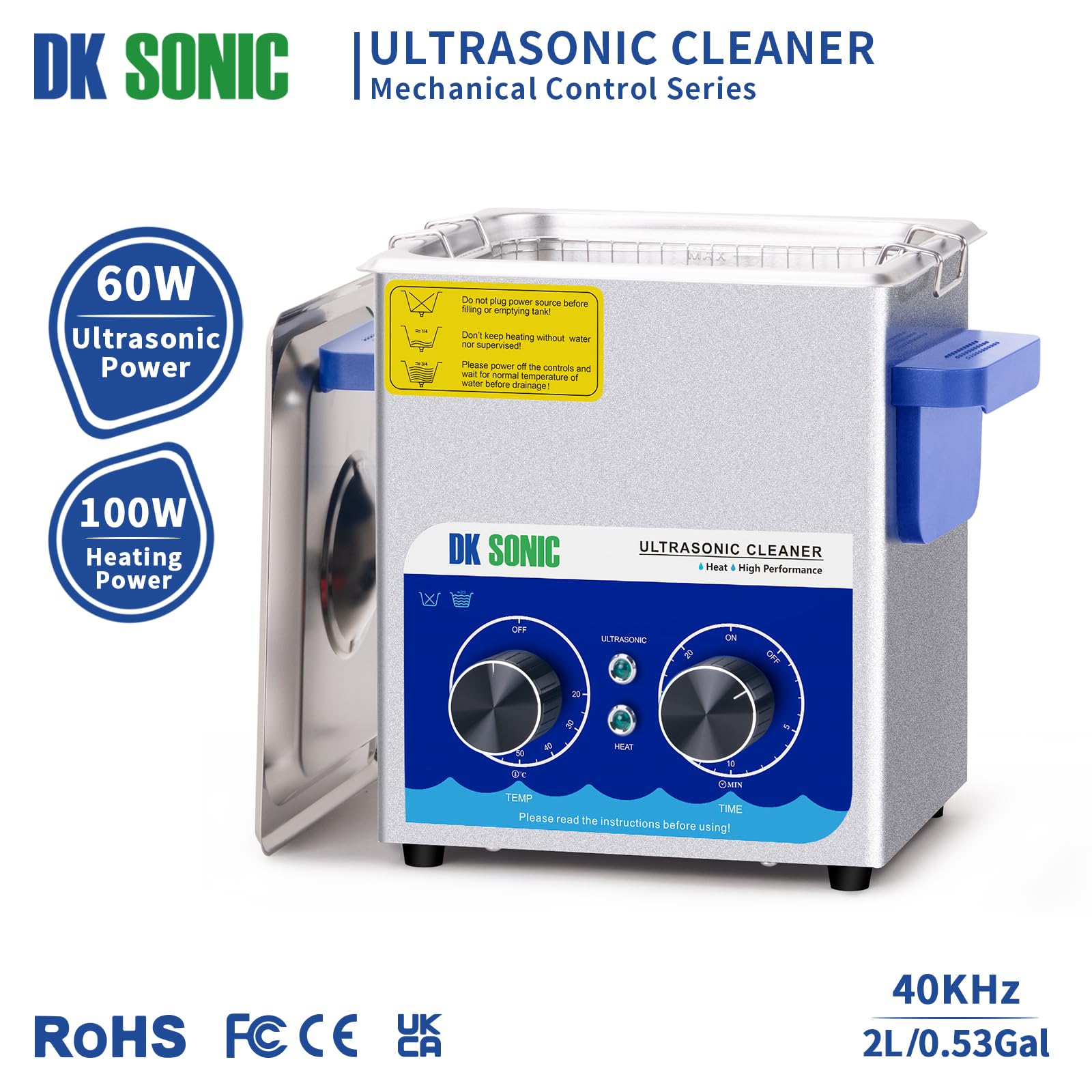 DK SONIC 2L Ultrasonic Cleaner - Stainless Steel Jewelry Cleaner with Timer, Heater & Basket | Professional Cleaning for Jewelry, Eyeglasses, Coins, Carburetor Parts | Perfect for Home, Jewelry Stores & Repair Shops (110V, 0.53Gal)