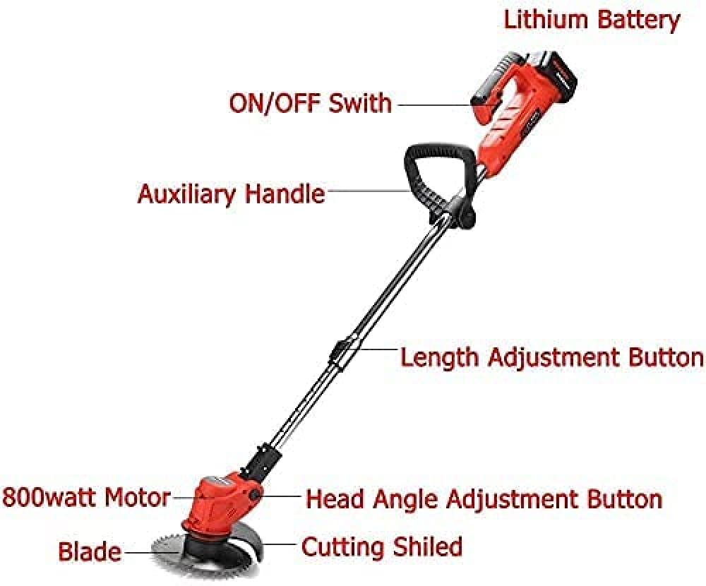 ATAAY 800W Professional Cordless Electric Grass Trimmer with 2 Metal Replacement Blades - Powerful Battery-Powered Lawn Cutter for Home Garden & Yard Maintenance