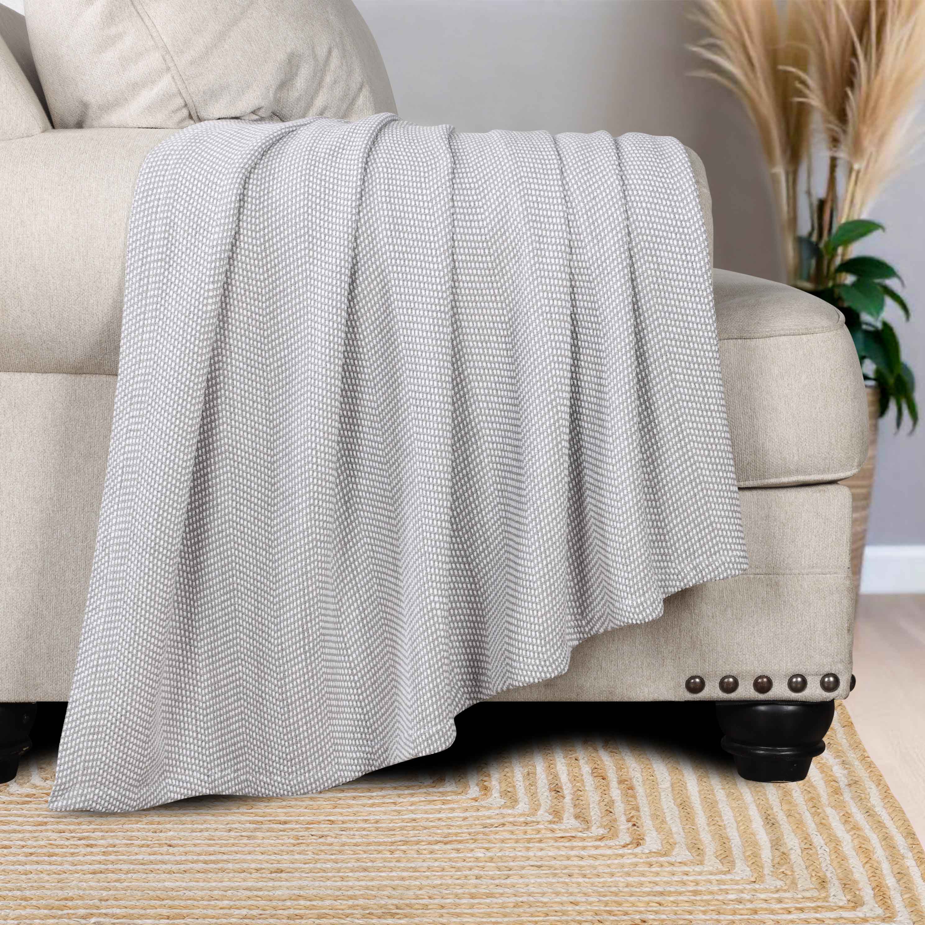 Premium Maya Chenille Herringbone Cotton Blanket - Medium Weight Soft Throw for Bed, Sofa & Couch - Cozy Home Decor for All Seasons
